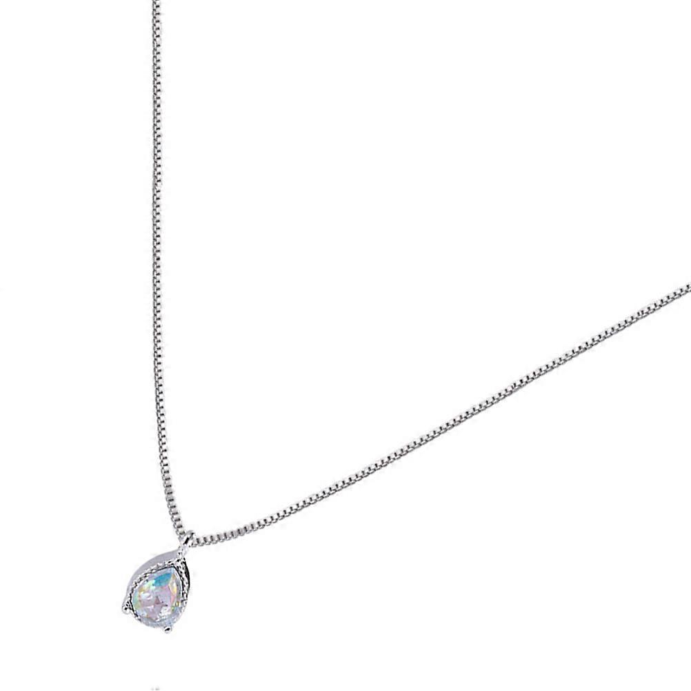Cubic Zirconia Necklace for Women with Smooth Copper Chain and Teardrop Pendant Silver 7 Inches