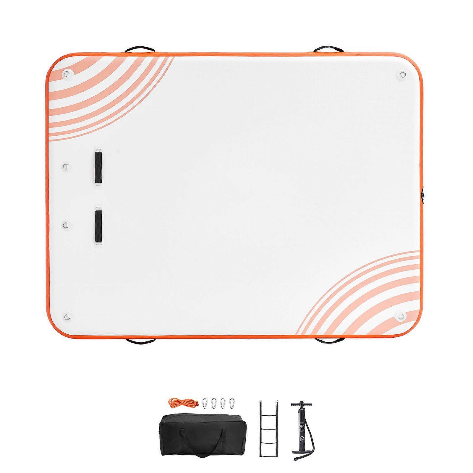 Inflatable Floating Dock, 8 x 6FT Inflatable Dock Platform, Non-Slip Water Floating Dock Mat with Detachable Ladder & Portable Carrying Bag