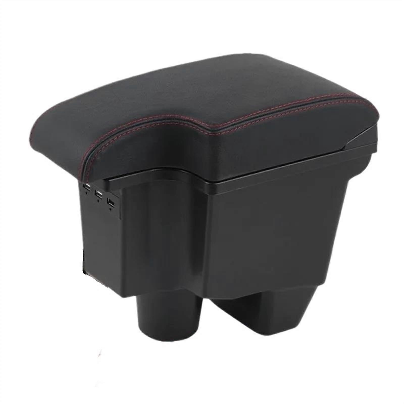 Toyota GR Yaris Armrest Box with USB Ports – Retractable Center Console Storage, Elegant Design, Leather with Red Stitching
