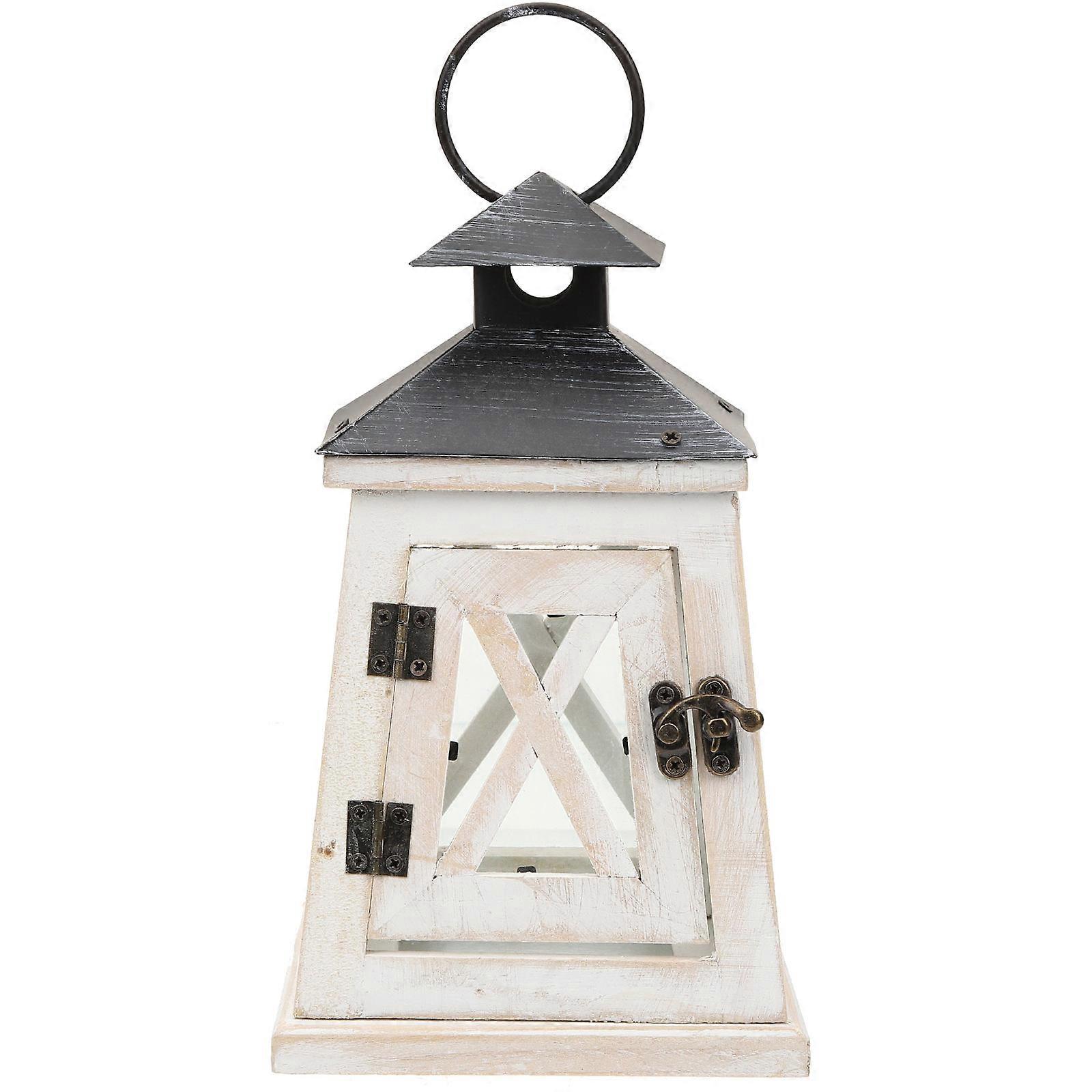 Retro Style Wooden Lantern Light for Home Decor and Photo Props Small Size White Color