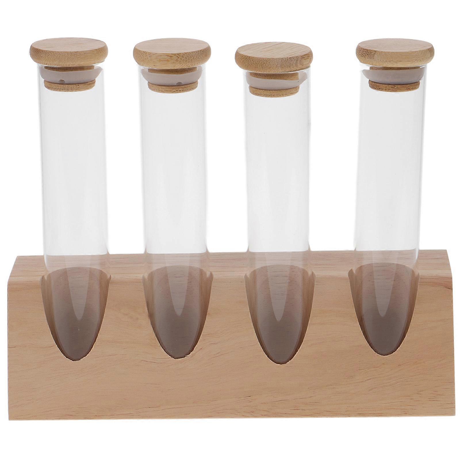 Stylish Coffee Bean Storage Tubes with Wooden Stand for Freshness and Versatile Use, Glass, Beige, Set