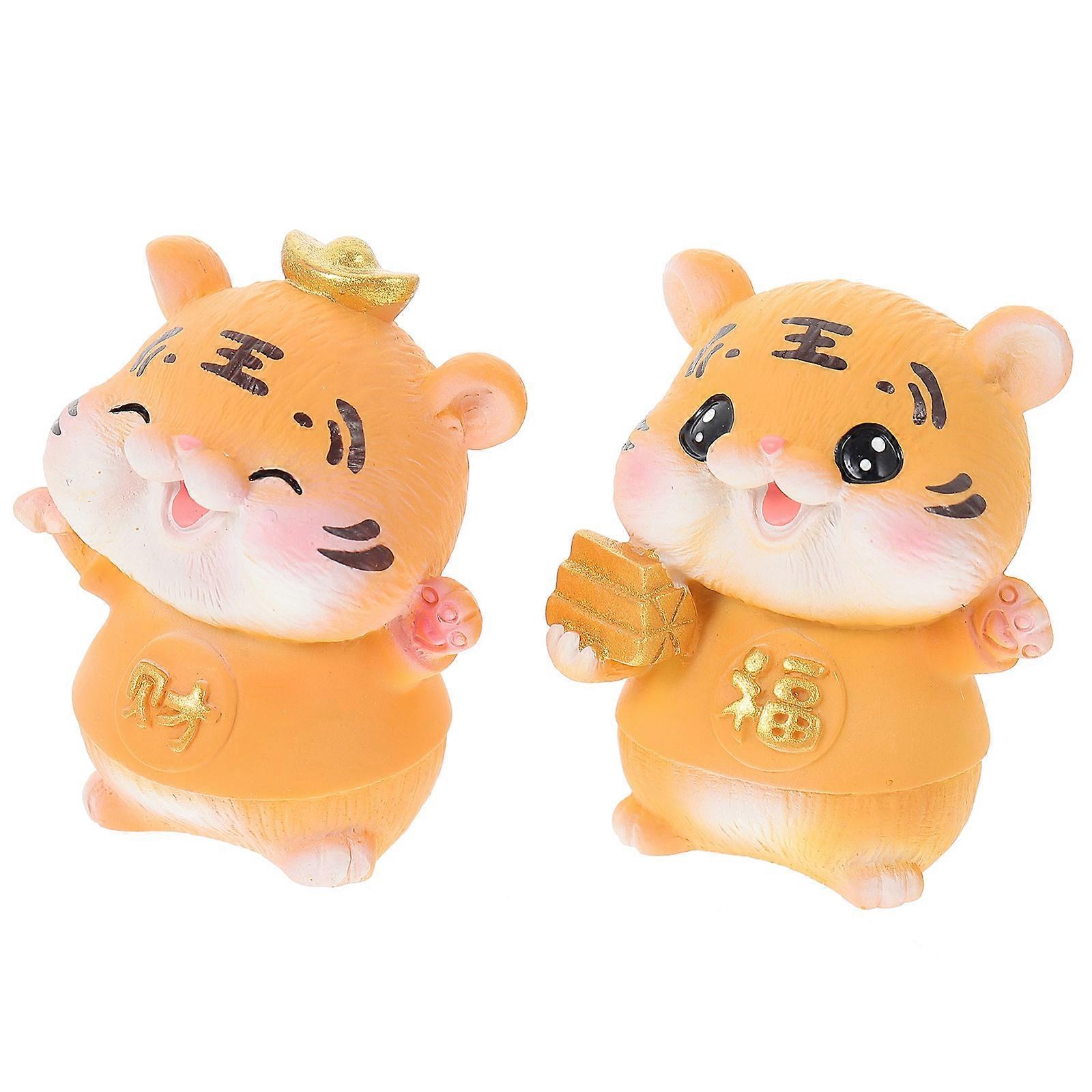 2pcs Creative Resin Tiger Ornament Set Unique Home & Office Decor, Quirky Animal Themed Adornment for Housewarming & Interior Styling