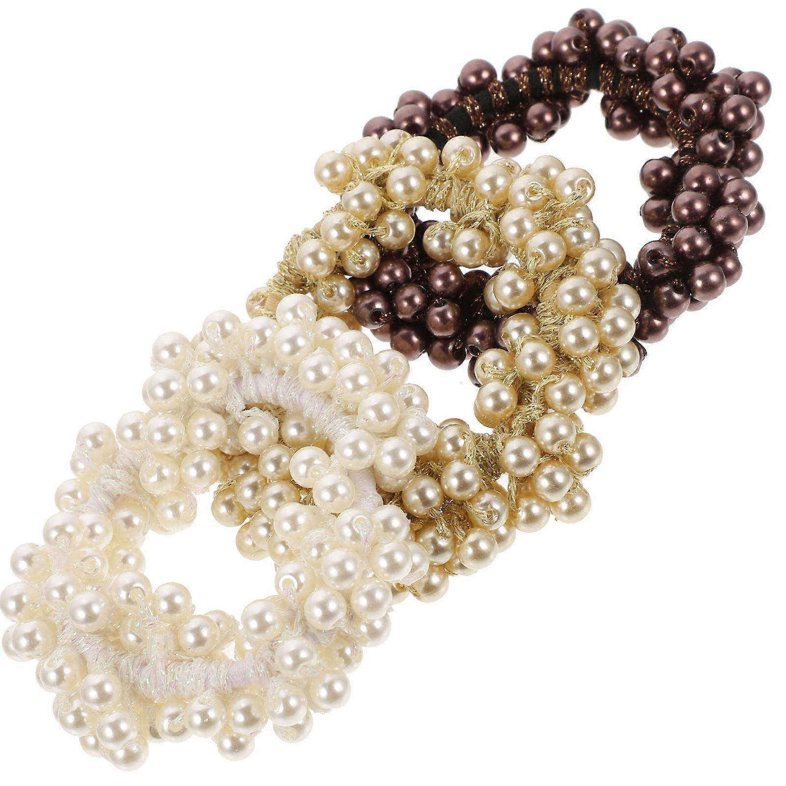 3個の弾性パールヘアバンドビーズポニーテールホルダー女性用ヘアアクセサリー