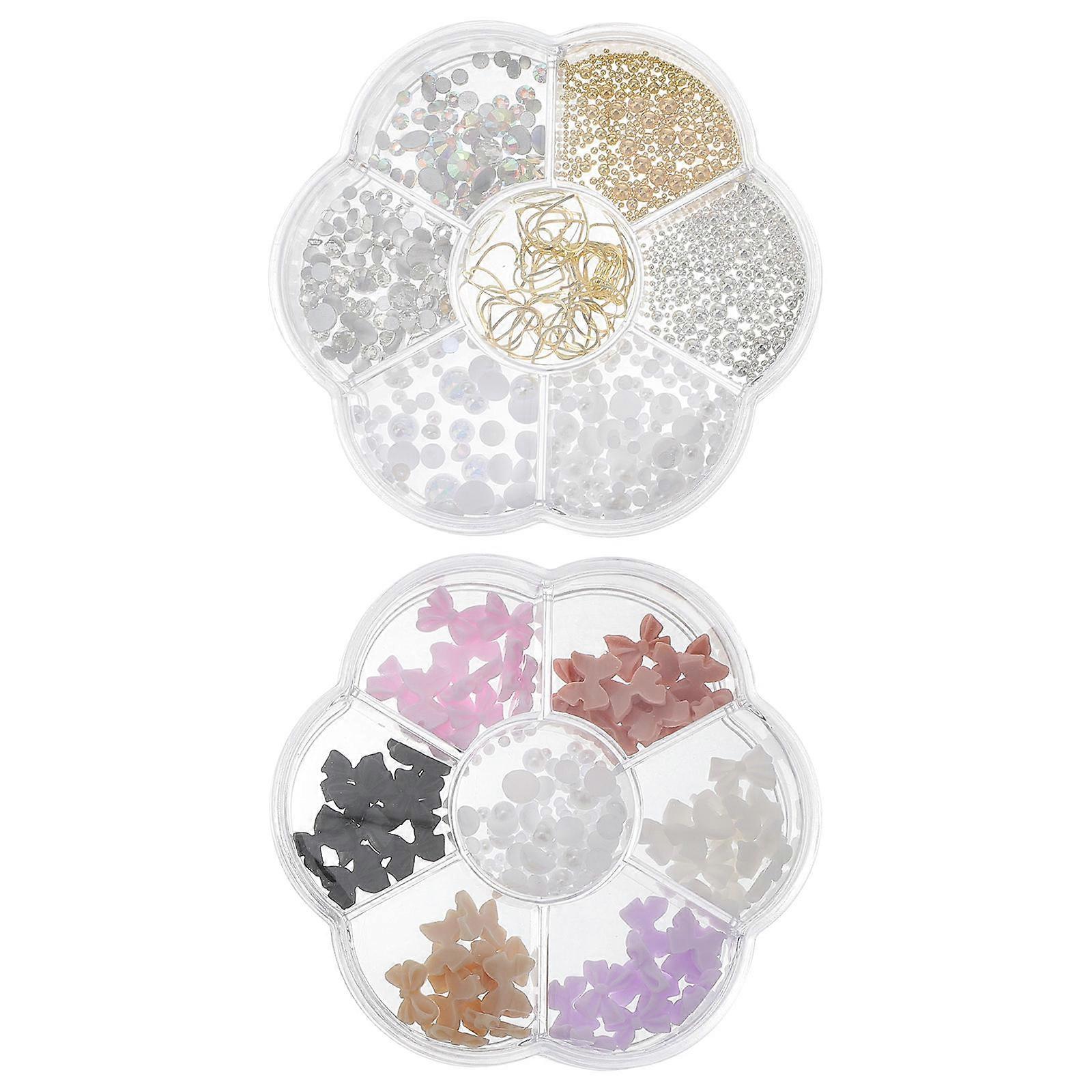 Nail Rhinestones Kit 2 Boxes Nail Pearls Beads Gems Nail Jewels Rhinestone Decor Assorted Color DIY Craft Decorating 2 Boxes