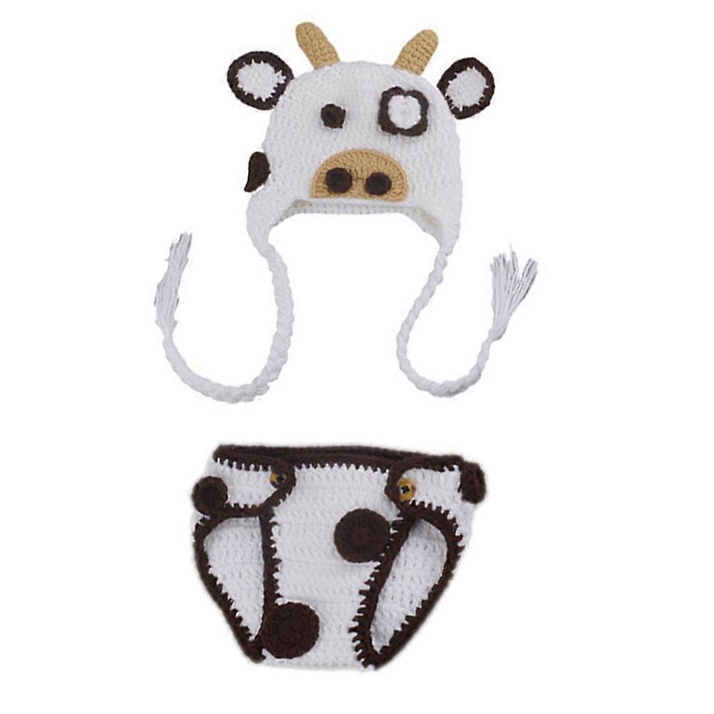 Newborn Baby Photo Outfit 2Pcs Cattle Cow Hat Diaper Outfit For Infant Clothing Suitable For Holiday Party With Elasticity