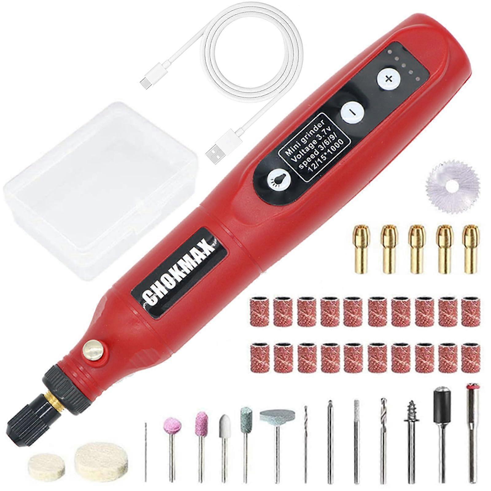 Mini Multifunctional Tool with 3.7V 5-Speed Battery, 42 Accessories, LED Light for Polishing, Cleaning, Engraving in Red