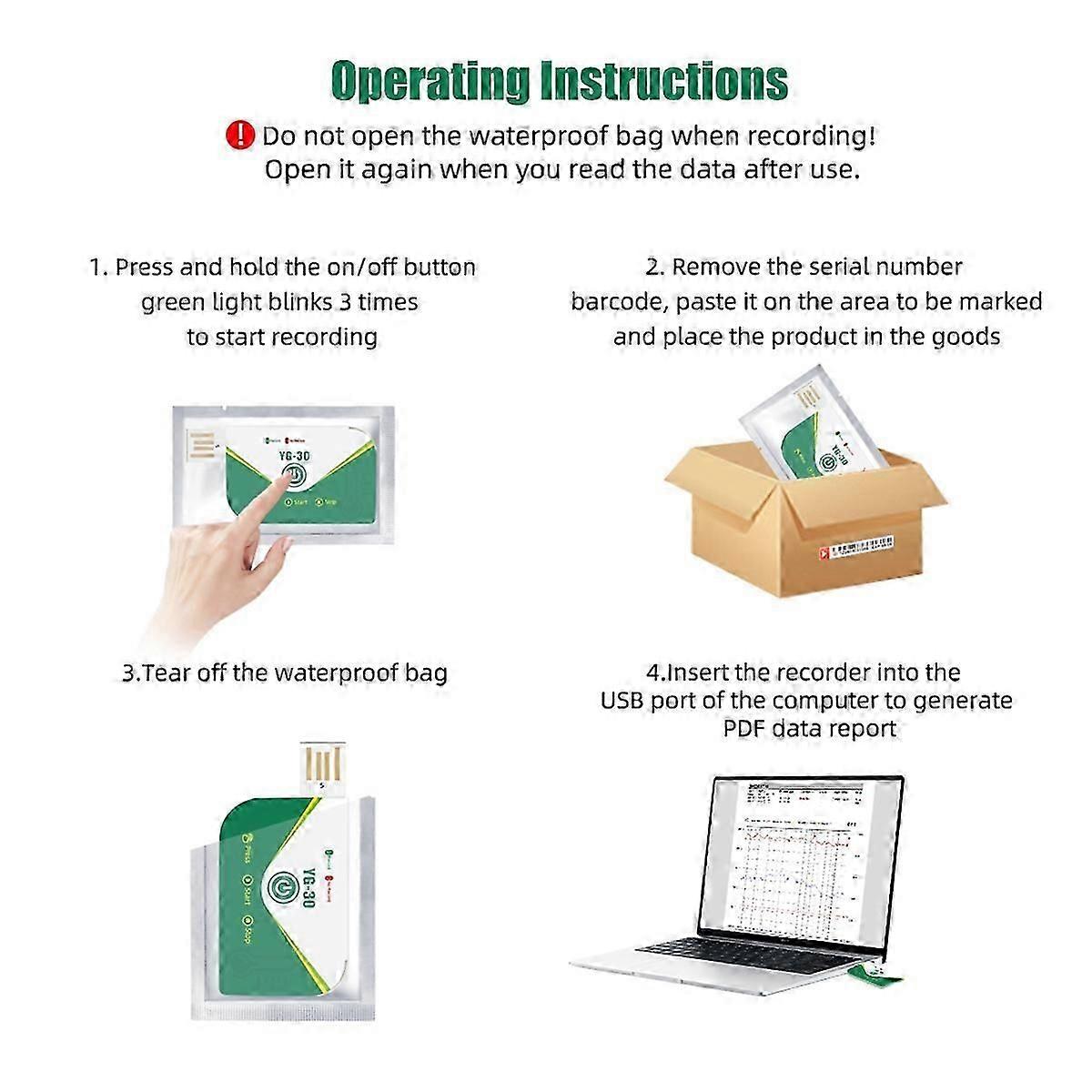 180 Days Temperature Data Recorder Disposable USB Data Logger PDF Report for Cold Chain Transport