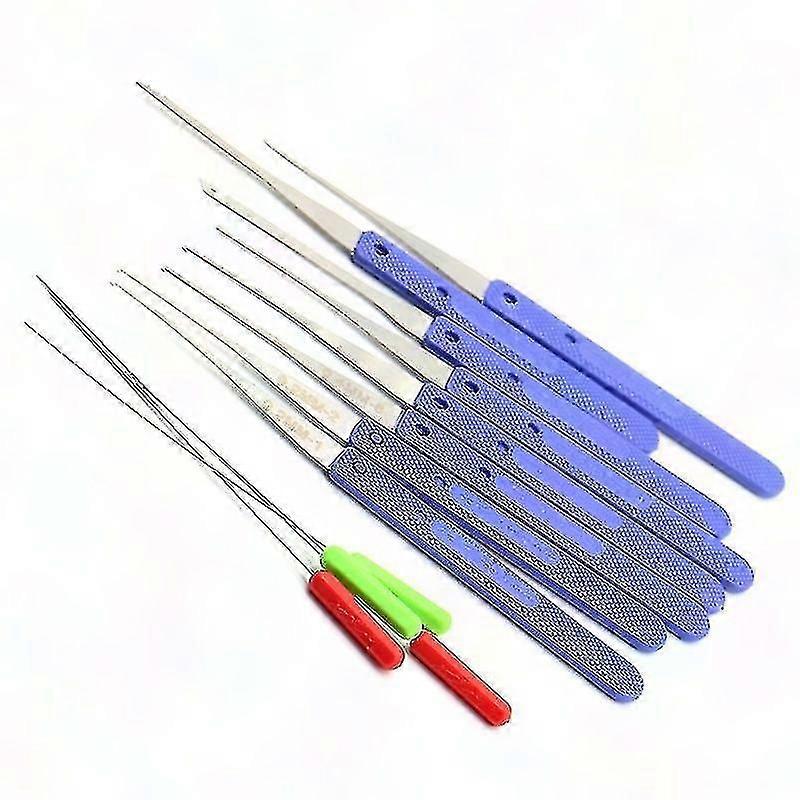 12pcs Blue Lock Pick Key Extractor Tool Set for Broken Key Removal - Stainless Steel Auto Locksmith Hardware