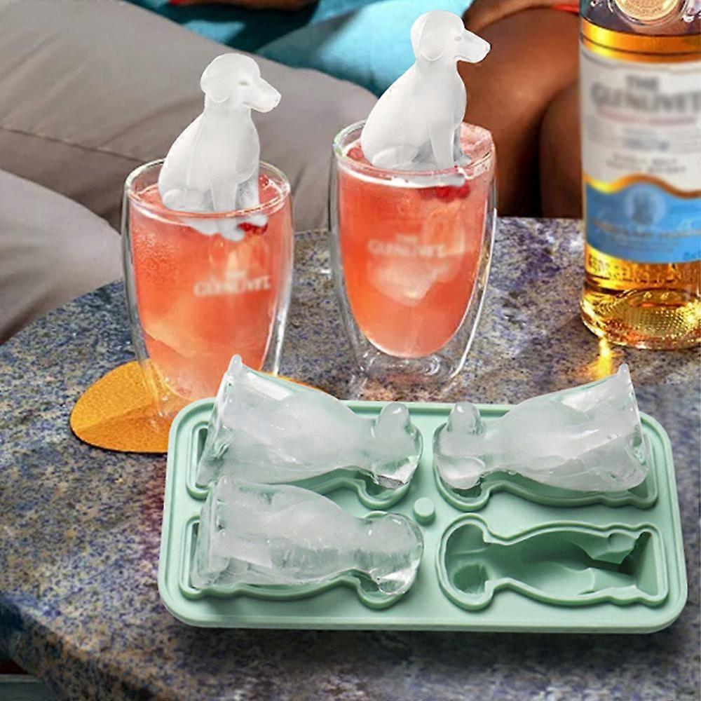 3D Labrador Ice Cube Mold Silicone Dog-Shape Ice Cube Tray 4-Hole Reusable Ice Molds for Cocktail Whiskey