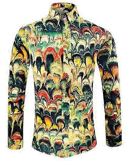 قميص قطن كتان بأكمام طويلة للرجال بقصة عادية