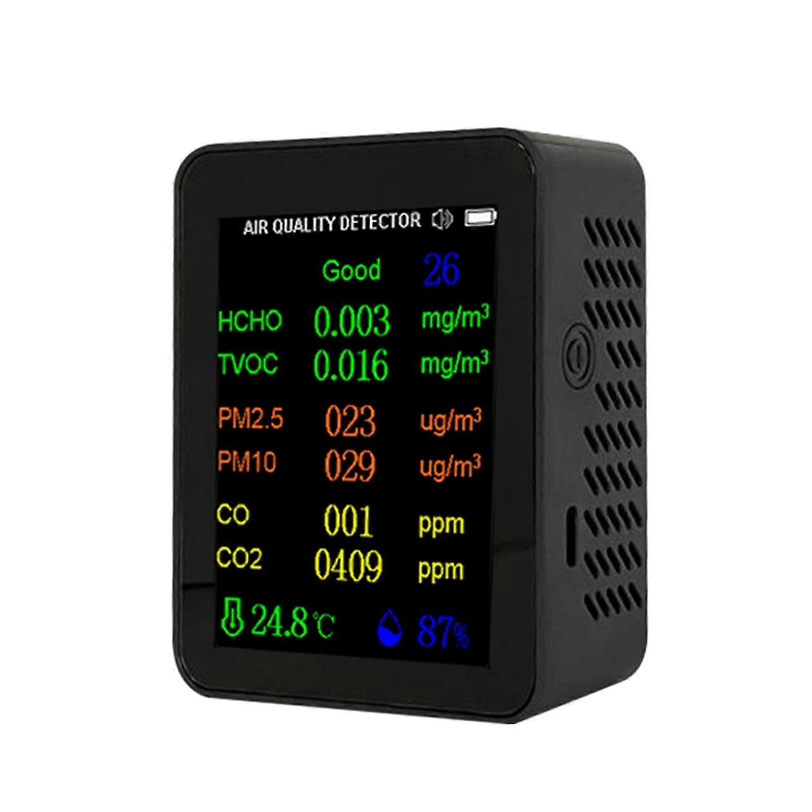Portable Air Quality Meter 9in1 PM2.5 PM10 CO CO2 TVOC HCHO AQI Temperature and Humidity Tester Color Screen Carbon Dioxide Detector with Time and Dat