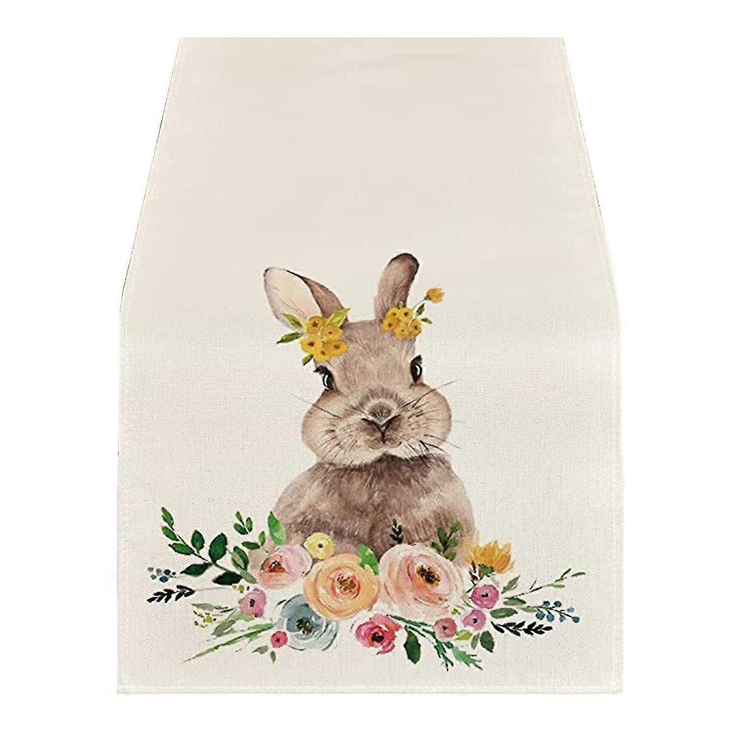 Easter Table Runner Rabbit Pattern Table Cover Reusable Table Protection Mat for Home Holiday Decora