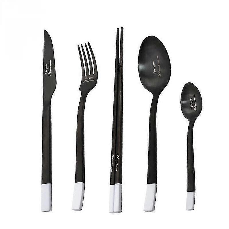 304 Stainless Steel Flatware Sets 4/5pcs Black And White Stitching ...
