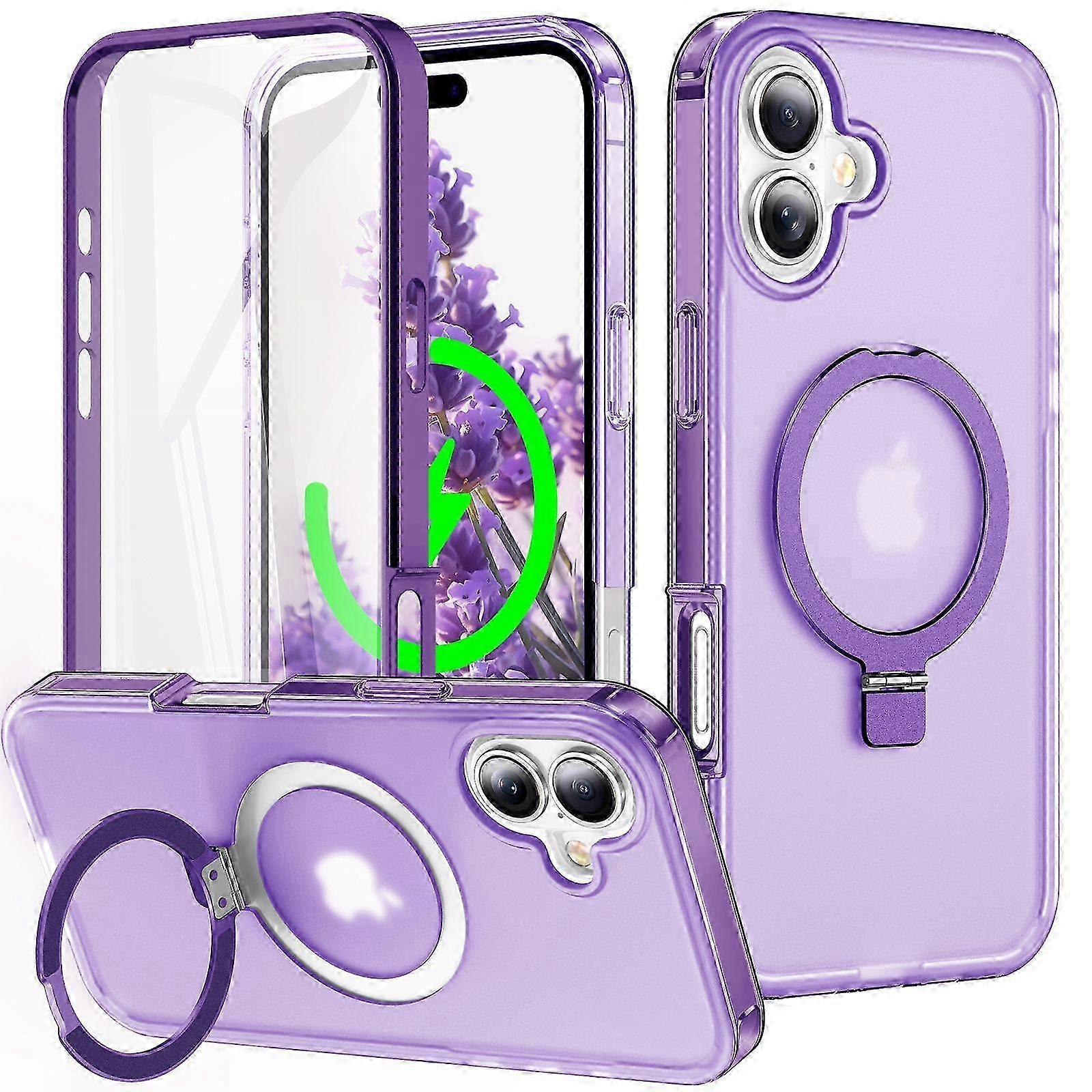 iPhone 16 Plus Case with Magnetic Invisible Stand,Compatible with MagSafe-Purple 2025