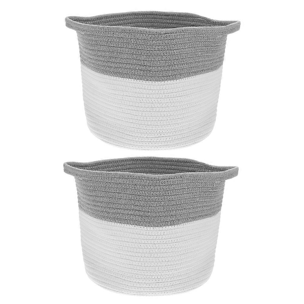 Round Laundry Basket Woven Texture For Household Use Grey Color 11.8×11.8×9.8in 2Pcs