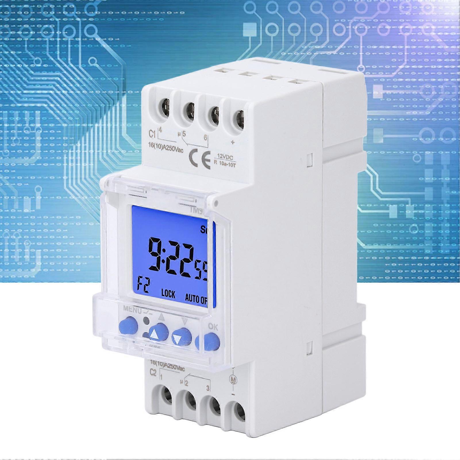 24 Hours 7 Days Programmable Timer Switch DIN Rail 2 Channel 8 On Off Settings Timer Switch Module 16A 12VDC 