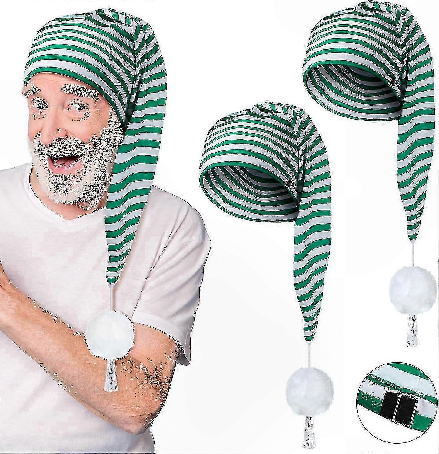 2 Pack Adjustable Striped Sleep Caps with Pom Ball for Men Party Use