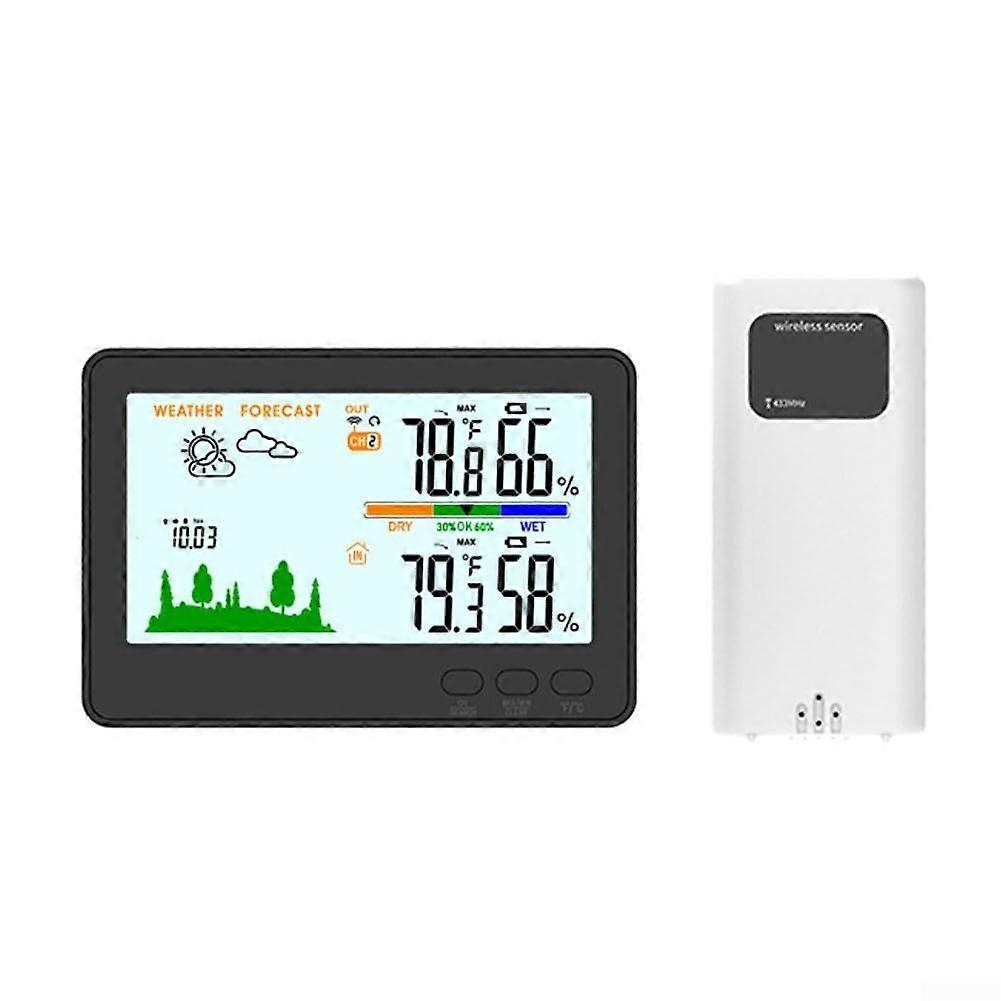 433MHz Wireless Weather Station Thermometer and Hygrometer LCD Color Display Black Temp Humidity Up To 3 Outdoor Sensors