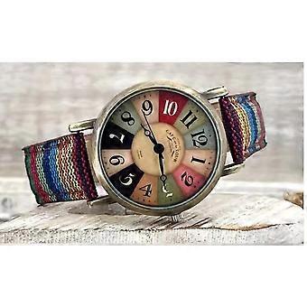 (Blue)Women Boho Casual Fashion Multicolor Rainbow Pattern Watch Gift