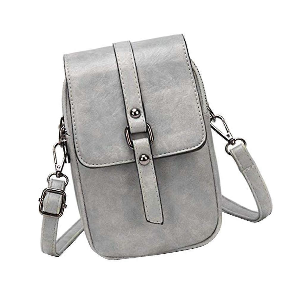 Two Layer Retro Grey Oil Wax Mobile Phone Bag for Storage