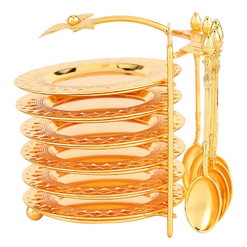 Golden Creative Food Plate with Spoon Rack 2Sets for Home Use