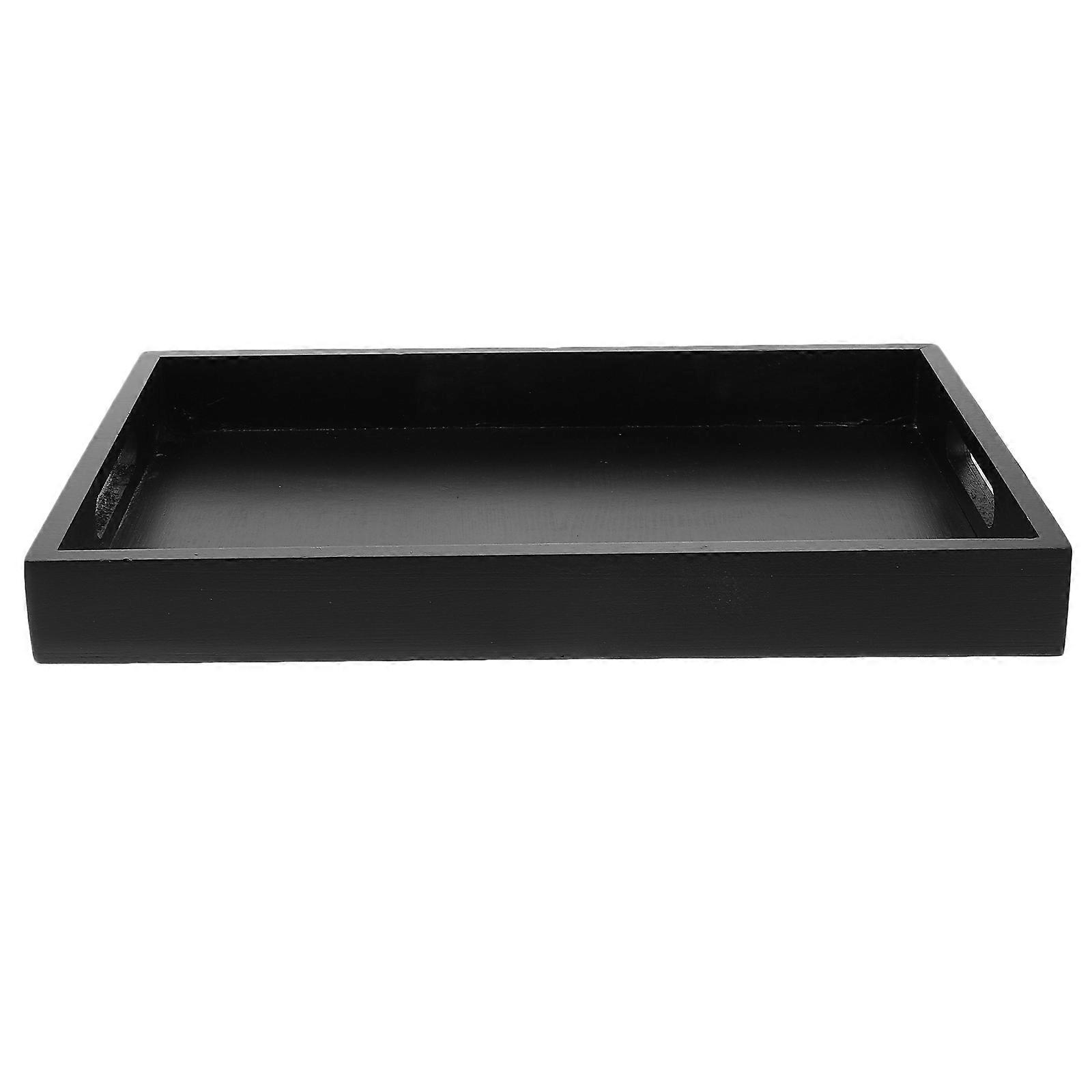 Black Wood Rectangle Snack Serving Tray For Dining Table Occasions 14.15*9.43*1.57In Simple Style 3Pcs