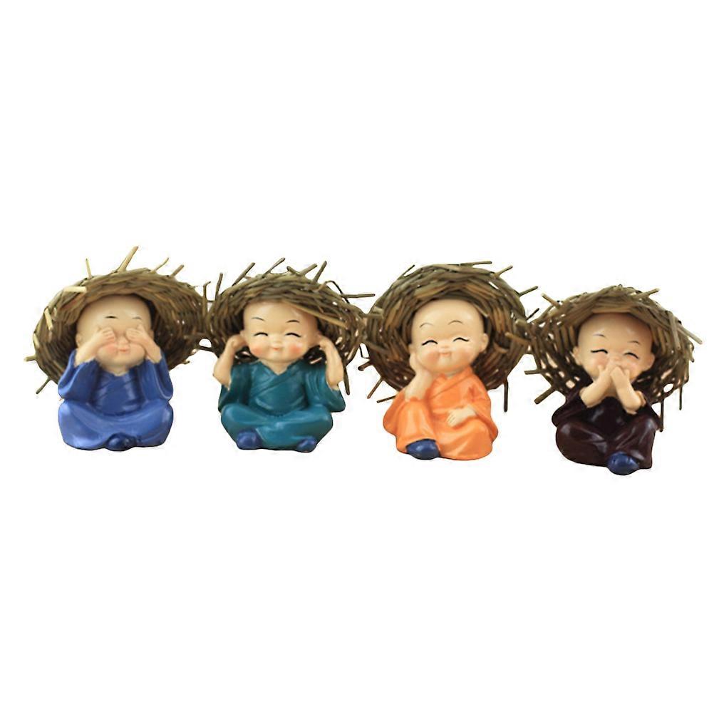Kongfu Monks Small Straw Hat Display Decoration for Car Interior 4Pcs