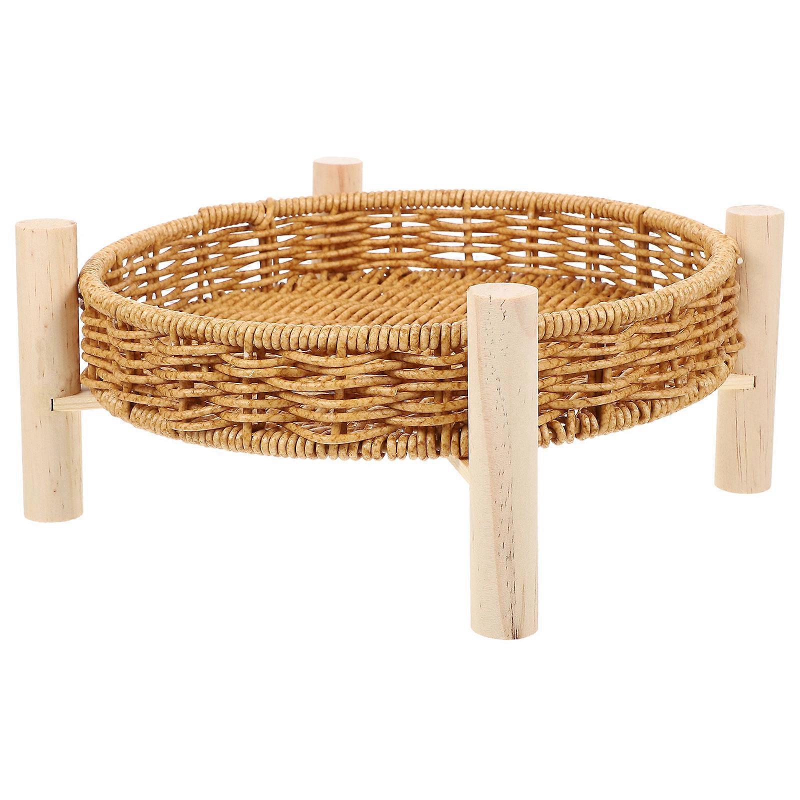 Handmade Fruit Basket Storage Organizer Japanese Style Round Khaki 22x10cm 1Pack