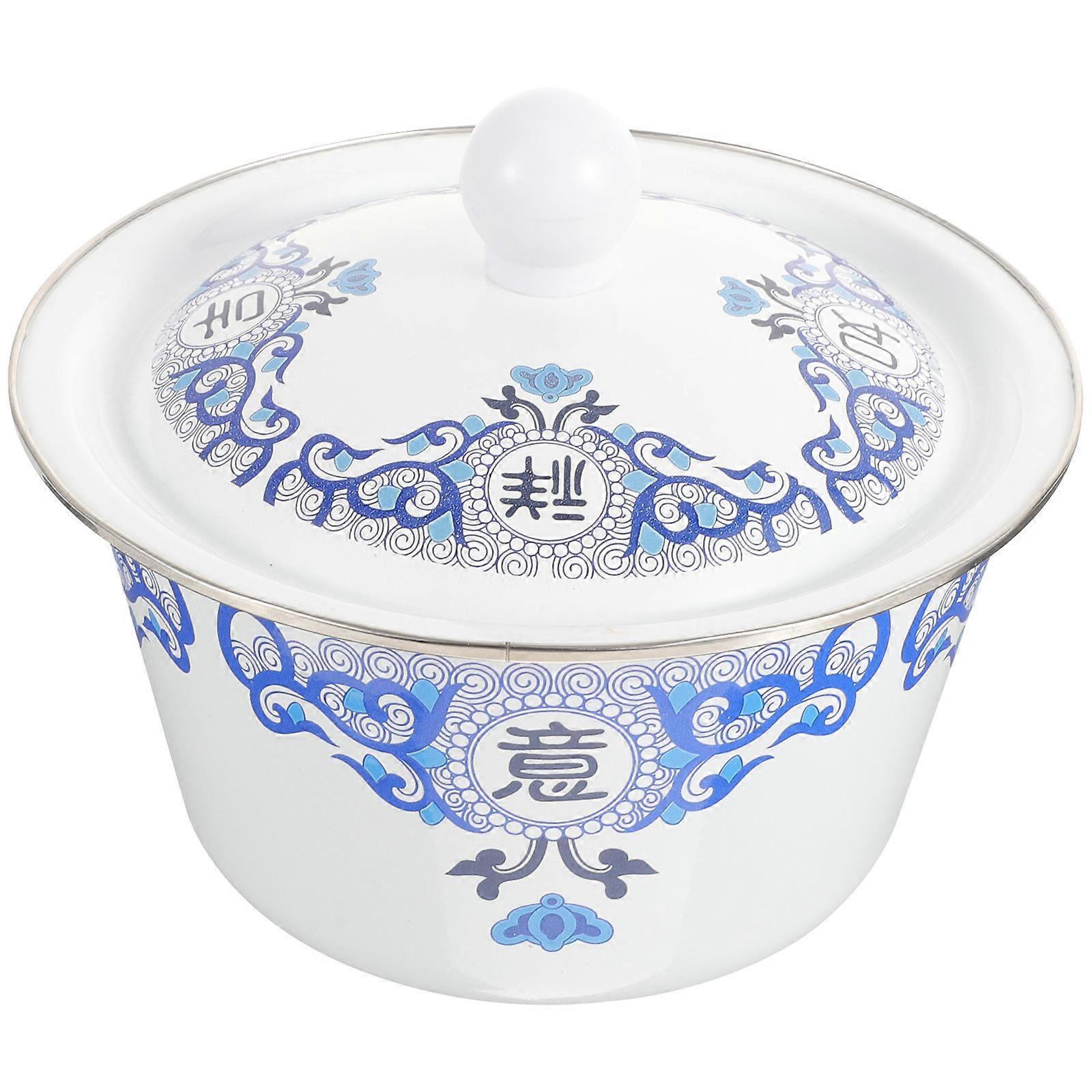 Multi-Purpose Enamel Bowl Vintage Enamelware Kitchen Cooking Food Preparation Storage Container With Lid 1Pack