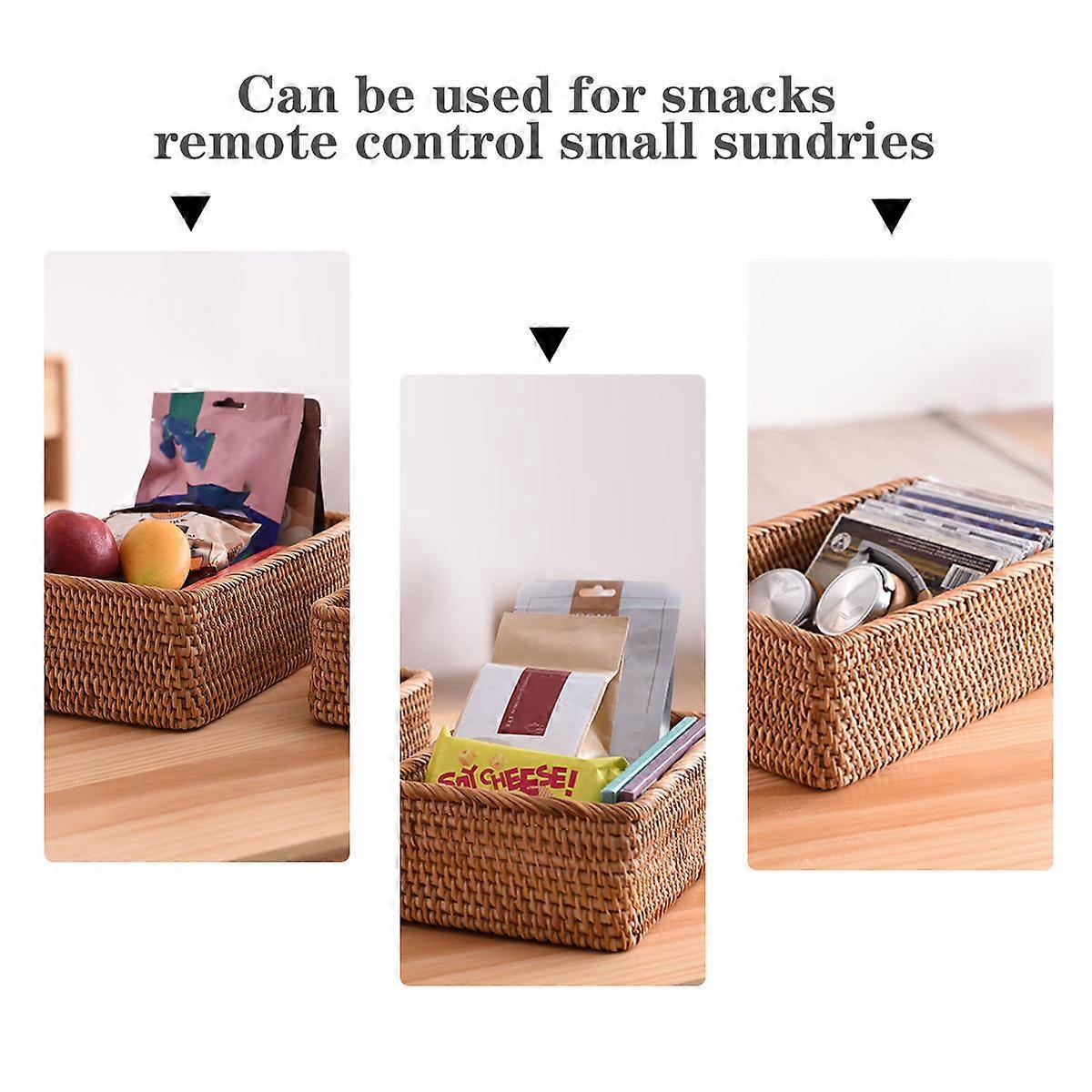 Square Rattan Basket Natural Material Hotel Use Khaki 9.8×6.5×3.5in Organizing 1Set