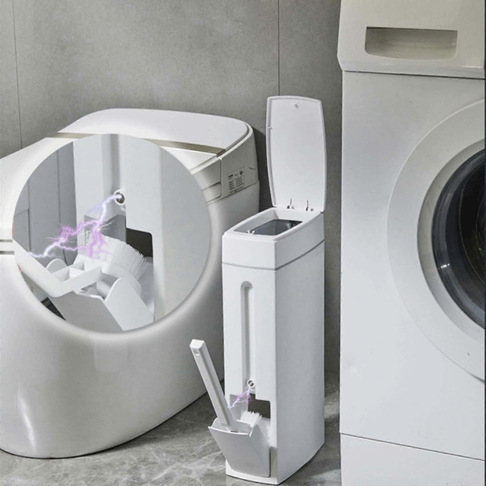 SATRINO 4,5 l schmales Badezimmer-Mülleimer-Set mit Deckel, Toilettenbürste und -halter, Abfalleimer, Taschentuchbox – 4-in-1-Set (weiß)