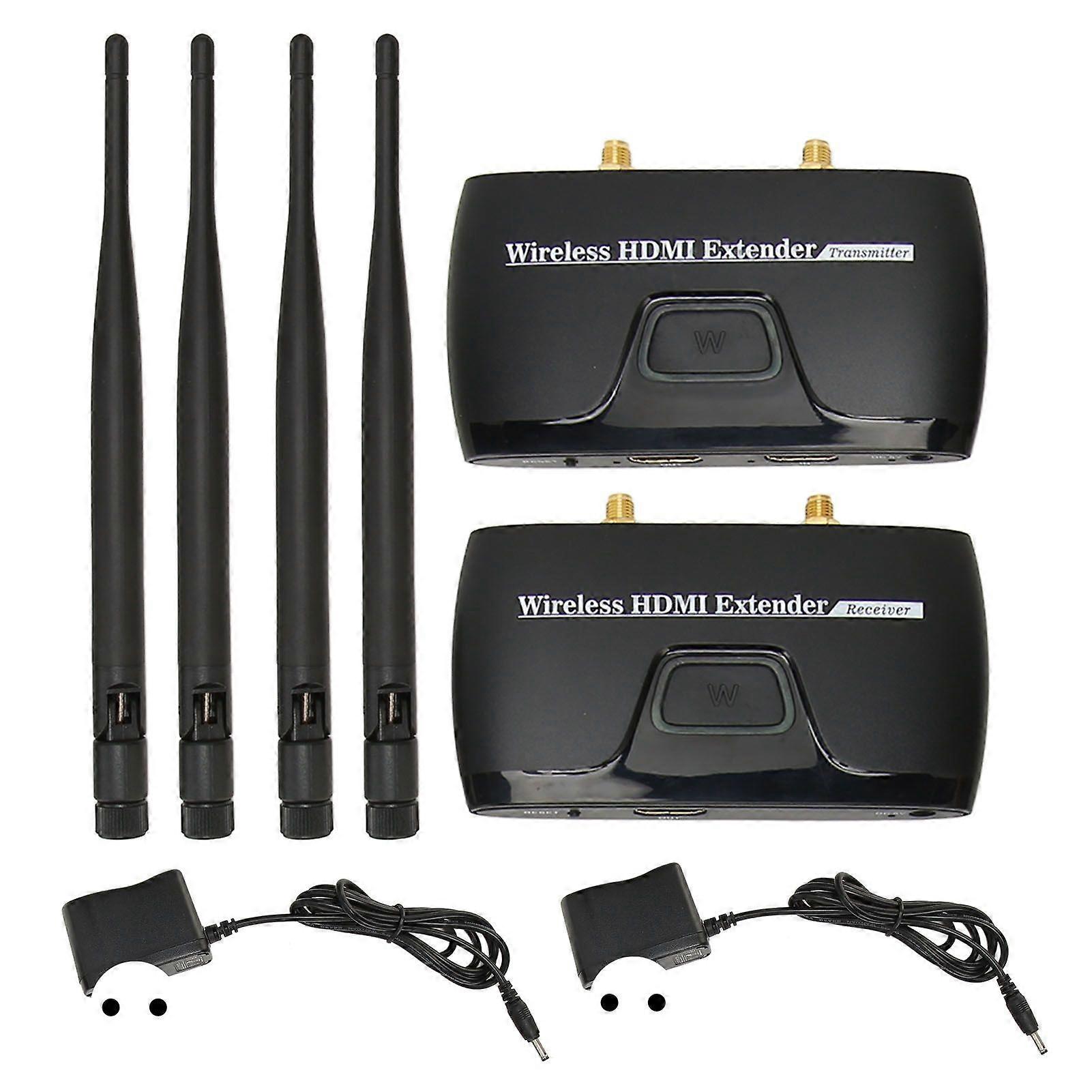 Wireless HD Multimedia Interface Extender FHD 656ft Dual Antenna 2.4G 5G AV Transmitter Receiver with Loop Out 100240V EU Plug