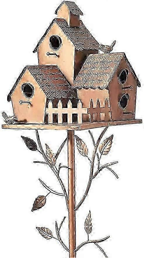 בית ציפורים מתכת עם מוט, קוטג 'נחושת הימור בית ציפורים, בתי ציפורים גדולים לחצר האחורית פטיו גן חיצוני עיצוב, מקום מנוחה עבור B