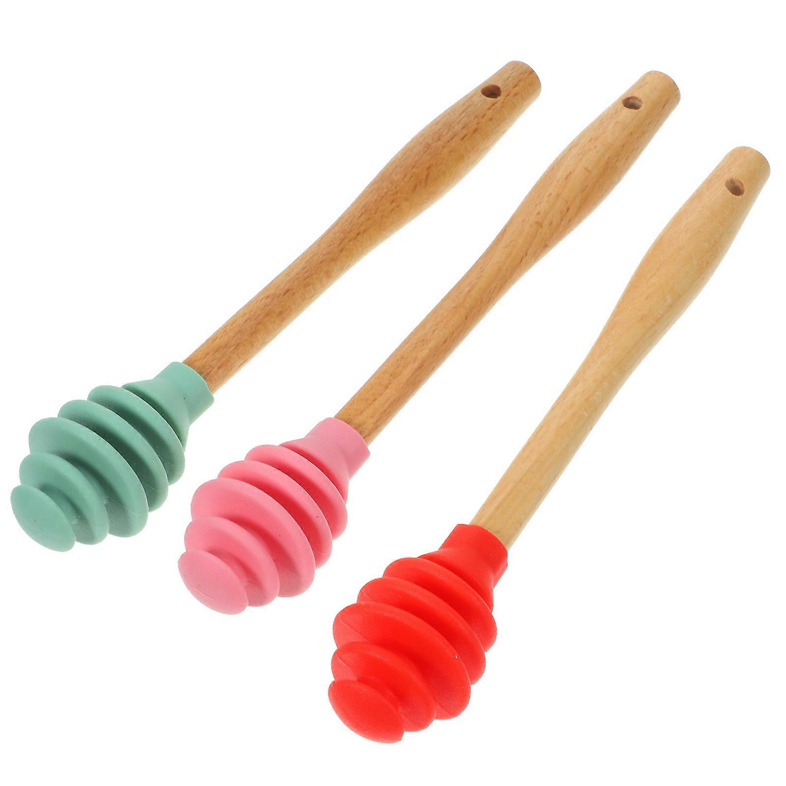 Honey Dipper Stick 3Pcs Assorted Color Honey No-Residue Wooden Stirring Rod for Home Use