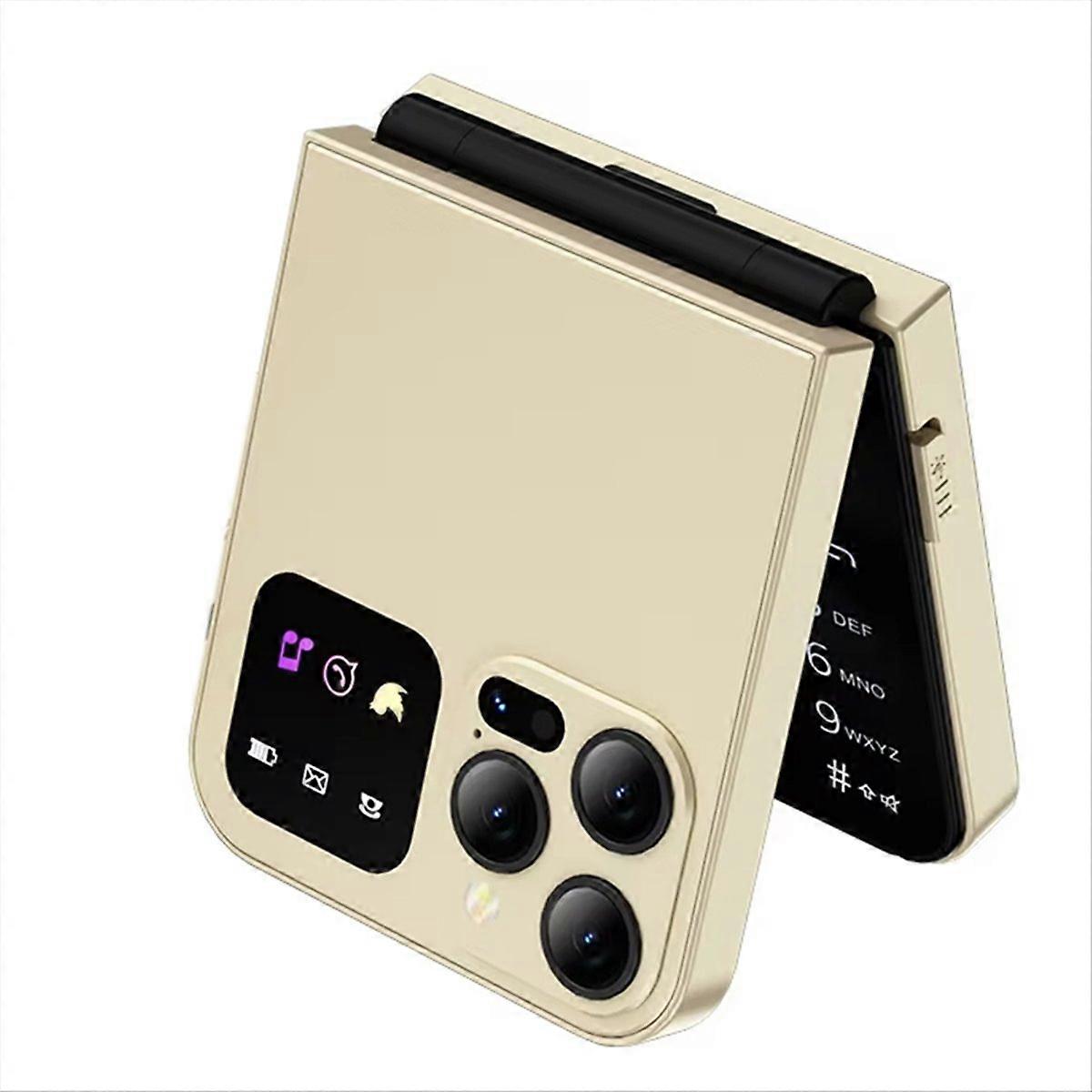 A50 Pro Flip Phone Dual SIM Card GSM Automatic Call Recording 2.4 Inch Screen Foldable Mobile Phones Type-C Gold