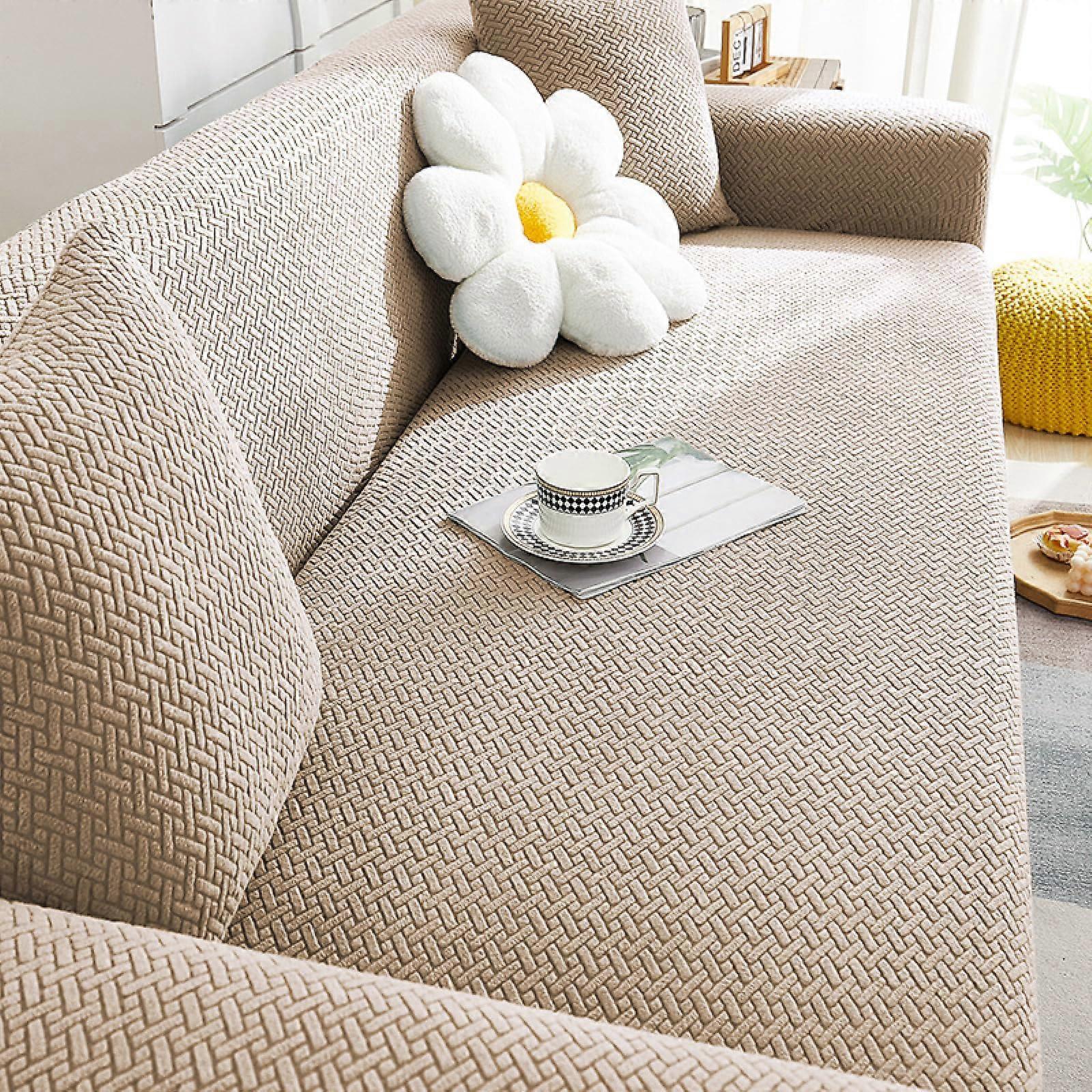 Stretch Sofa Slipcover Non Slip With Elastic Bottom Pet Friendly Washable 3Cushion Sofa Camel M Size 2 Seater 145185