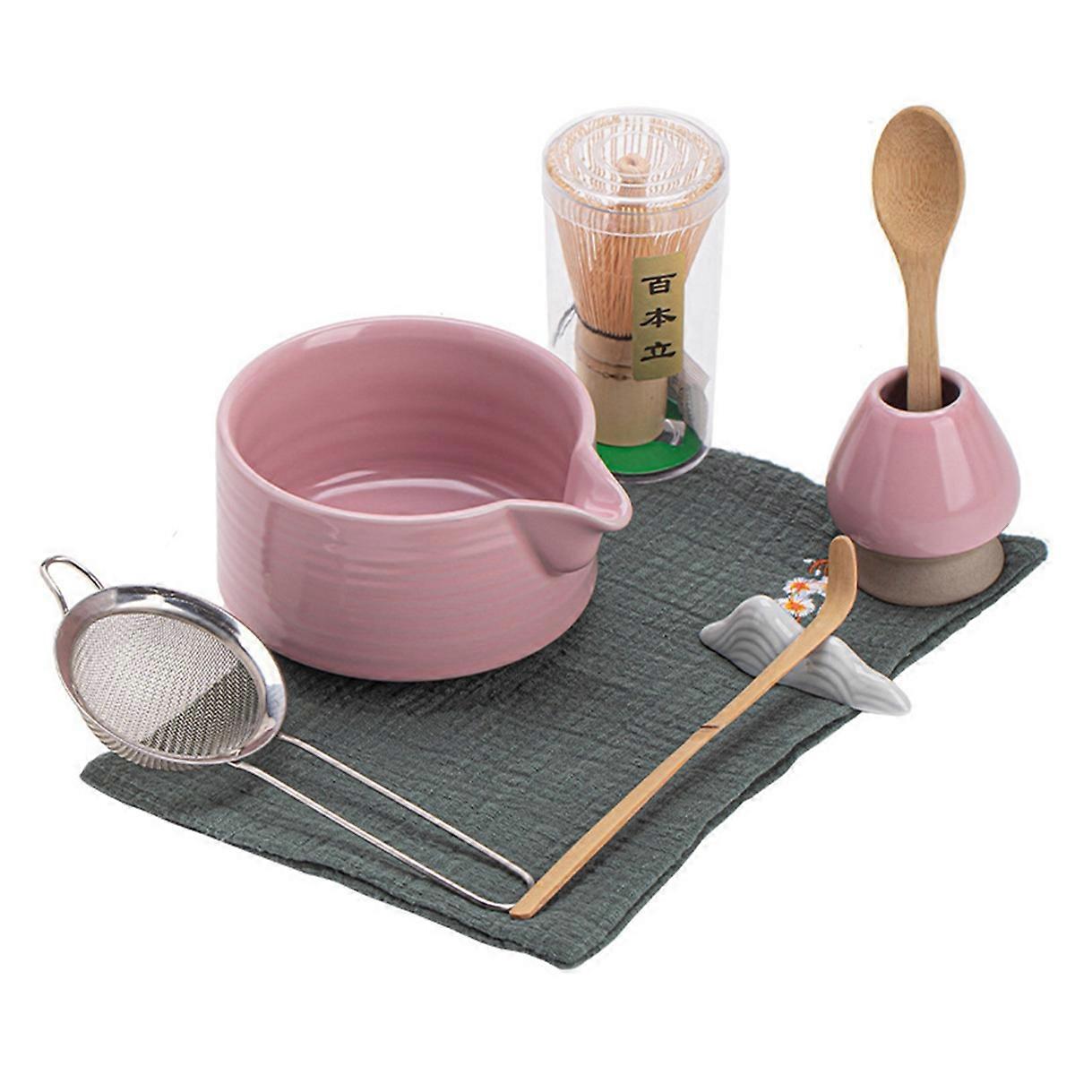 Pink Japanese Matcha Tea Set 8 Piece Matcha Powder Kit Matcha Bowl Set Whisk AccessoriesHolder for Tea Lovers Tea-Making