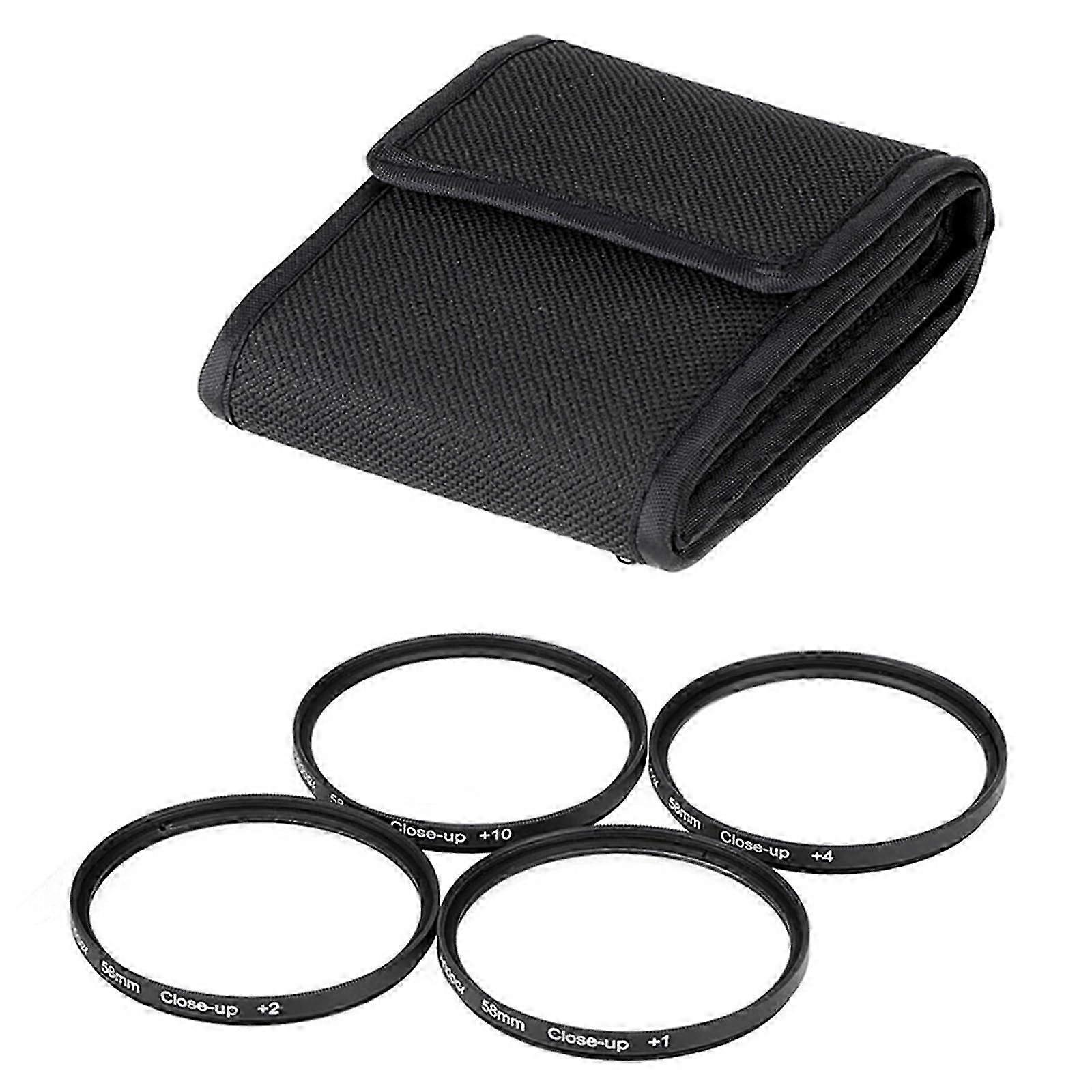25-26 Closeup Lens 1 2 4 10 Dioptres Four Piece Set Macro Lens Focusing Filter with Nylon Bag Photo Accessories (62mm)