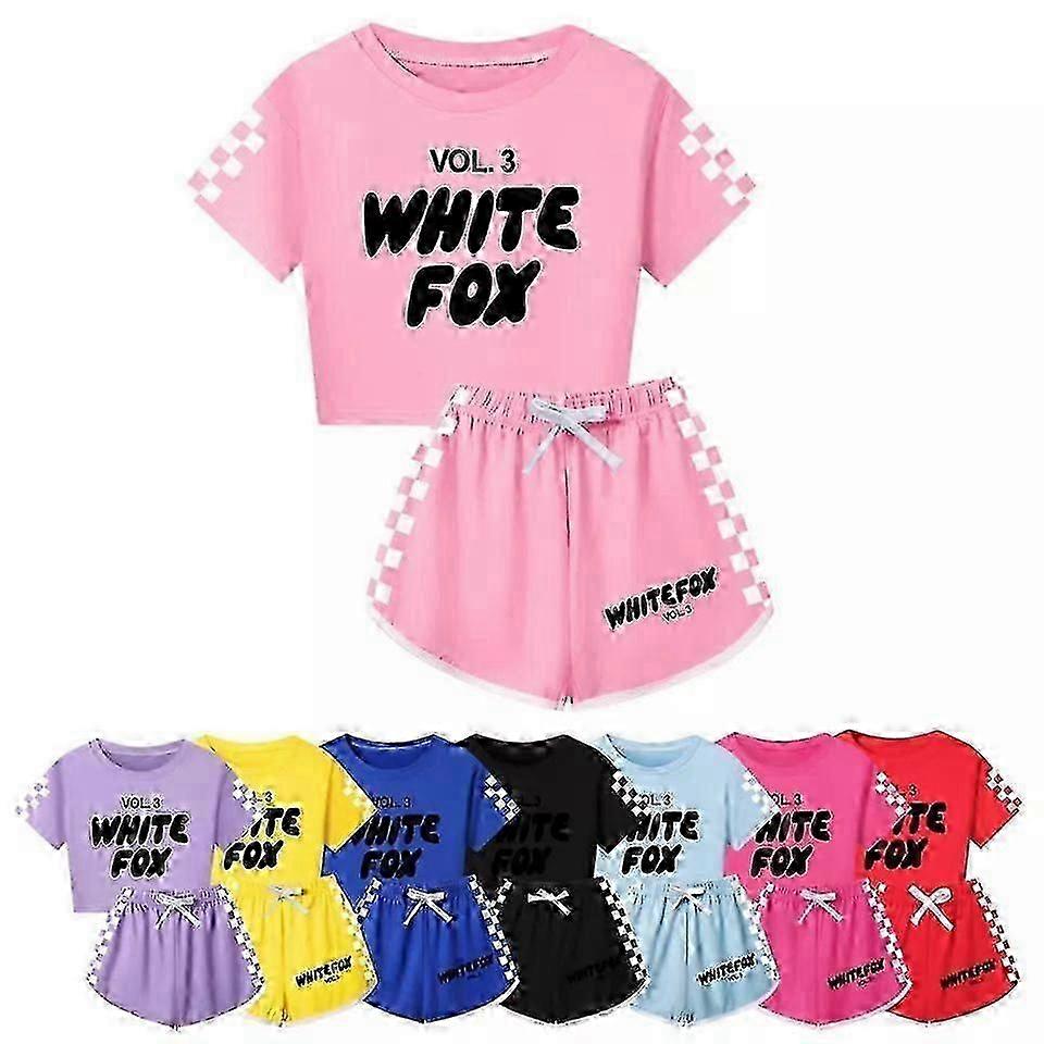 T-shirt a maniche corte con volpi bianche per bambine e set di pantaloncini
