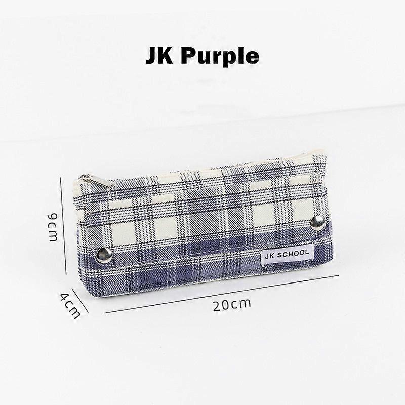 Student Pencil Bag Pen Case Japanese Style Retro Plaid Color Check Lattice Storage Pouch Handle Wallet for Stationery