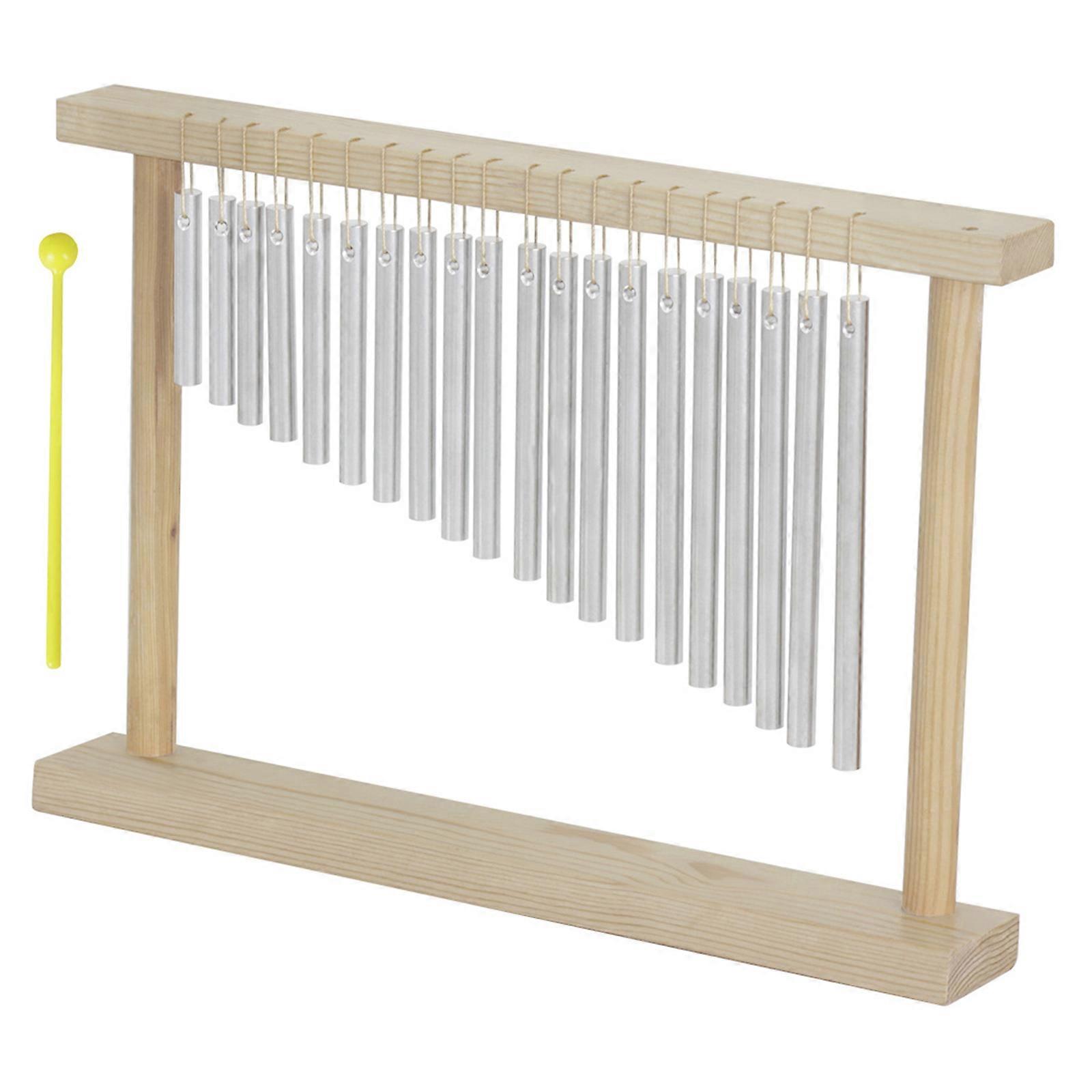 Tabletop Percussion Instrument with Wood Frame Practice Windchimes Aluminum Texture for Soloists and Ensemble Players  Silver