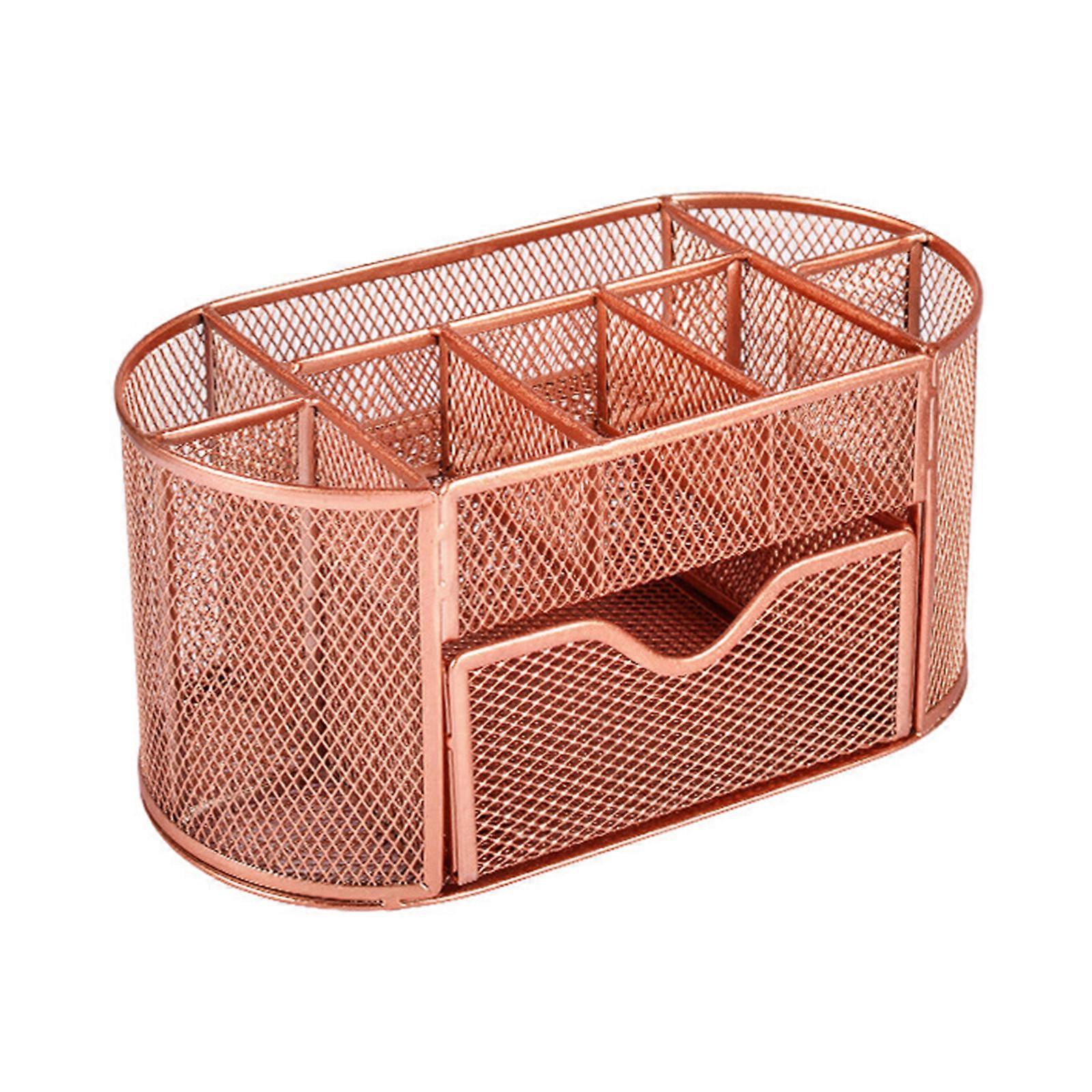 Spacious Metal Net Storage Container For Writing Materials Organization 9 Framework Plan Study Room Essential  Rose Gold
