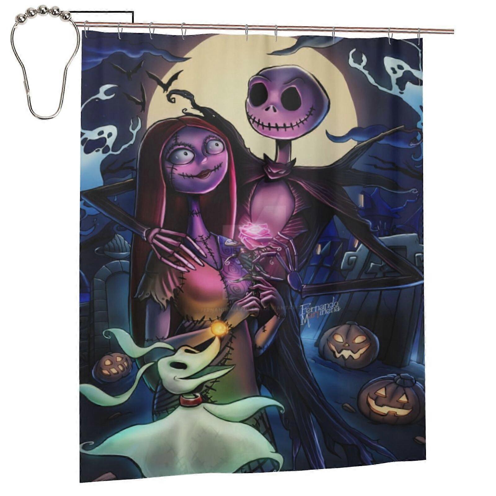 Nightmare Before Christmas Shower Curtain 60x72in, Waterproof Polyester, Quick-Drying, Weighted Hem, Machine Washable with 12 Hooks