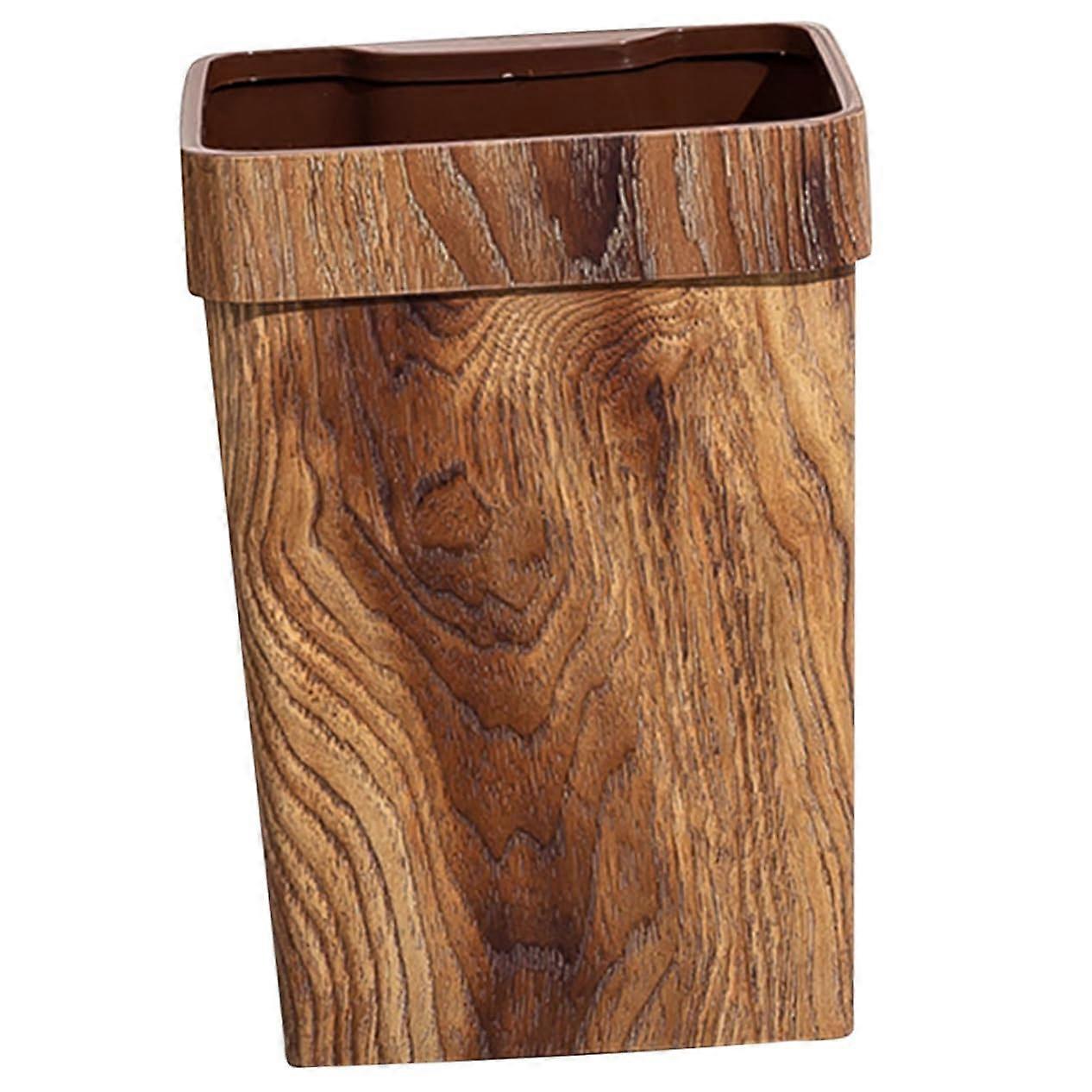 Retro Wood Grain Trash Can 8L Capacity, Small Size, MultiFunction Bin With Handle For Kitchen And Home Office
