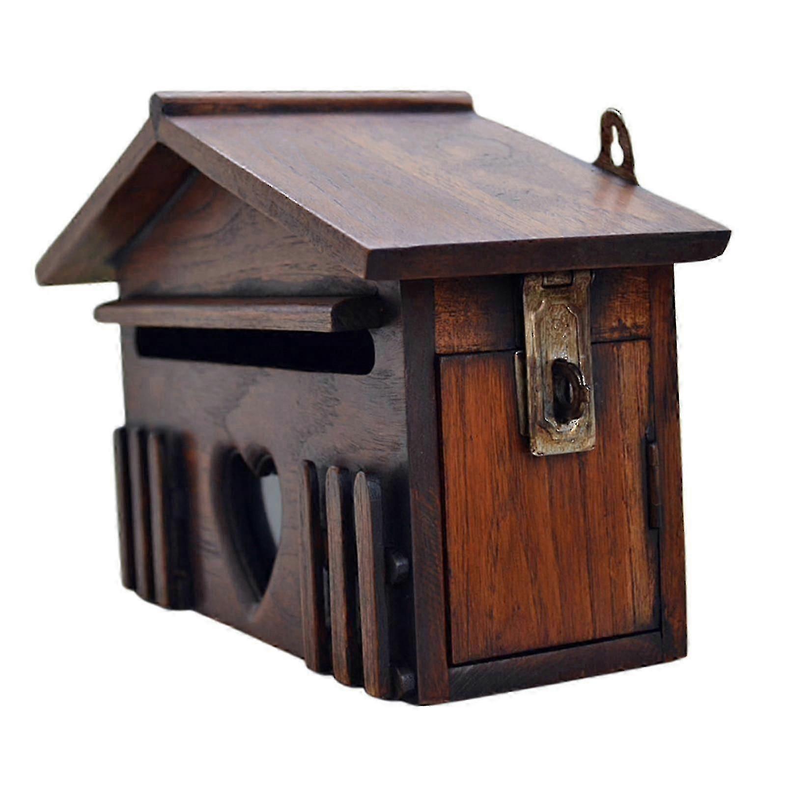 European Rustic Wooden Lockable Mailbox Front Letterbox Box