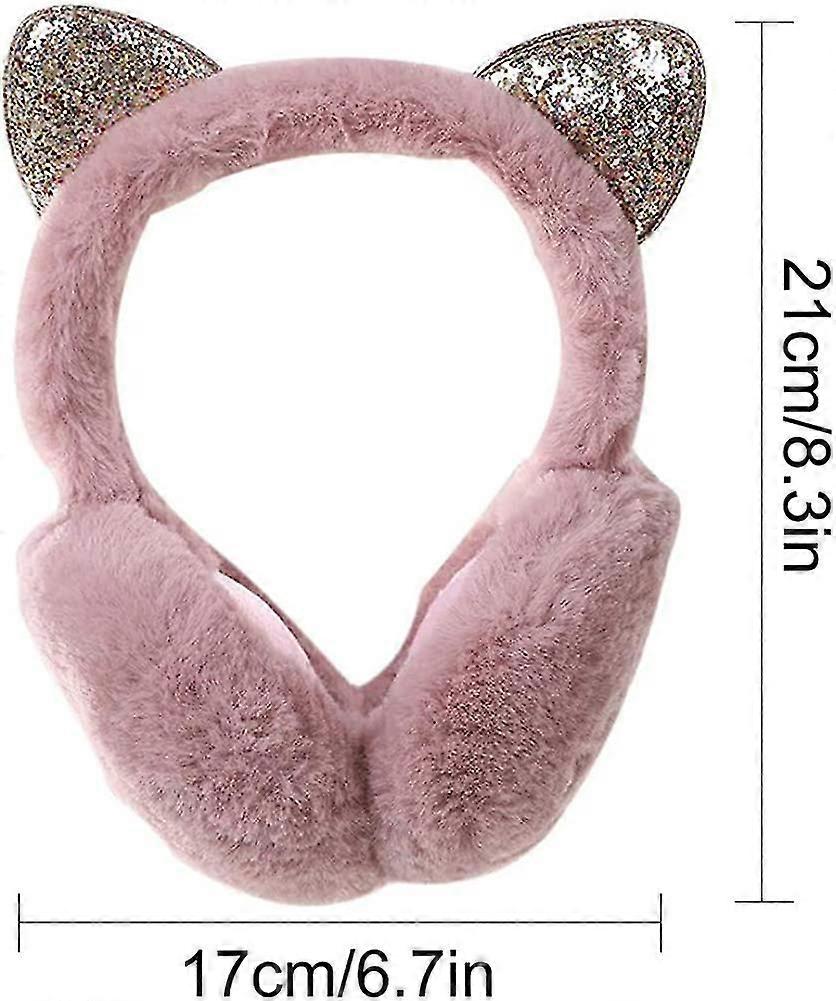 غطاء للأذنين قابل للطي مع الترتر. للسيدات والفتيات. قطة قابلة للطي قابلة للتعديل