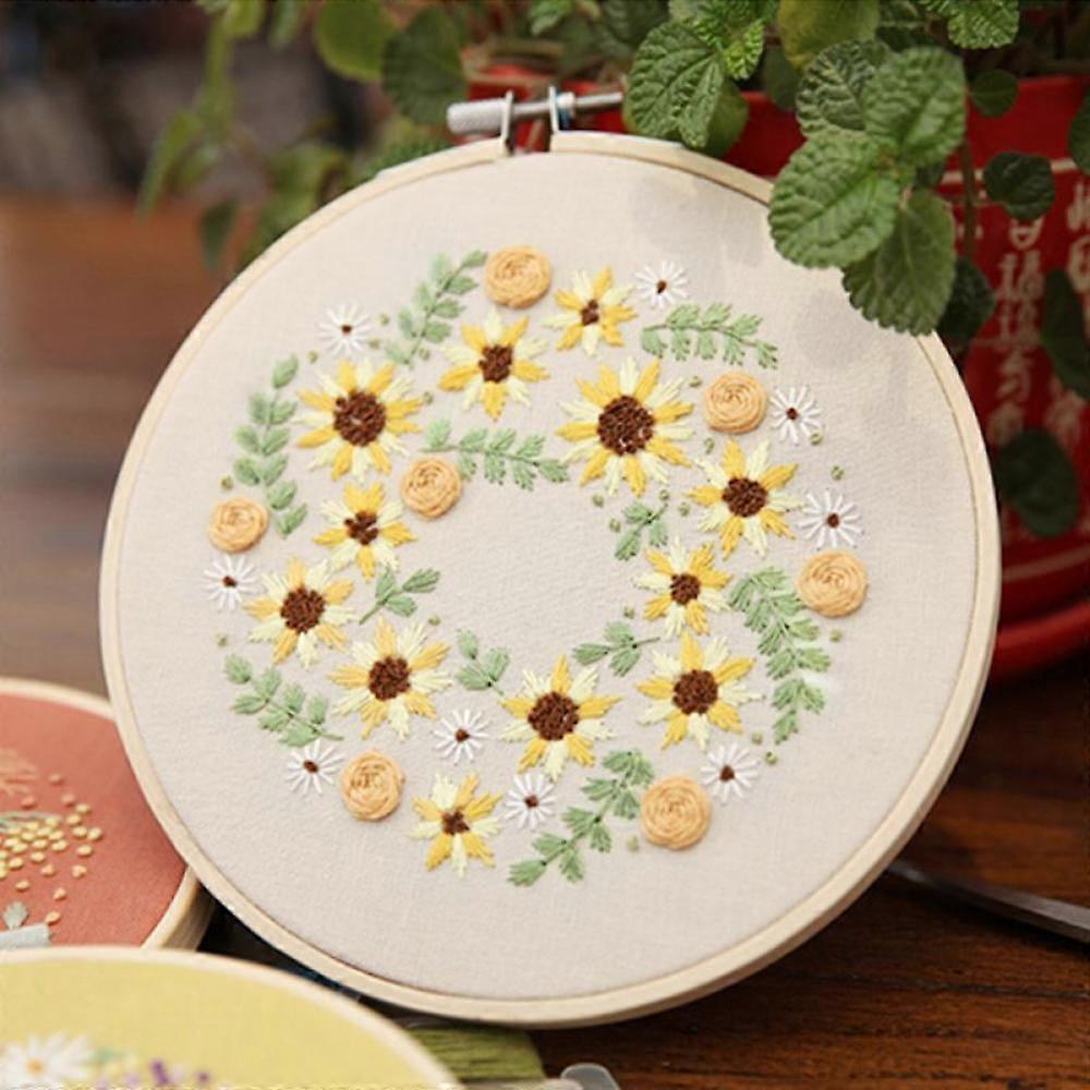 Embroidery Starter Kit with Floral Patterns, Hoops & Scissors; Compatible with Hand Embroidery Beginners