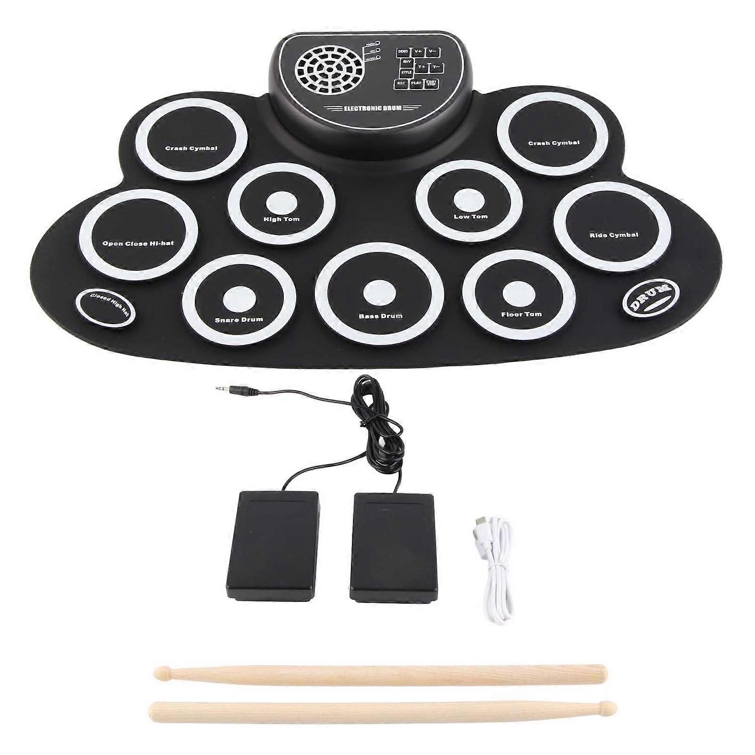 Electronic Drum Set USB Rechargeable Dual Speaker Kids Roll Up Drum Practice Pad White