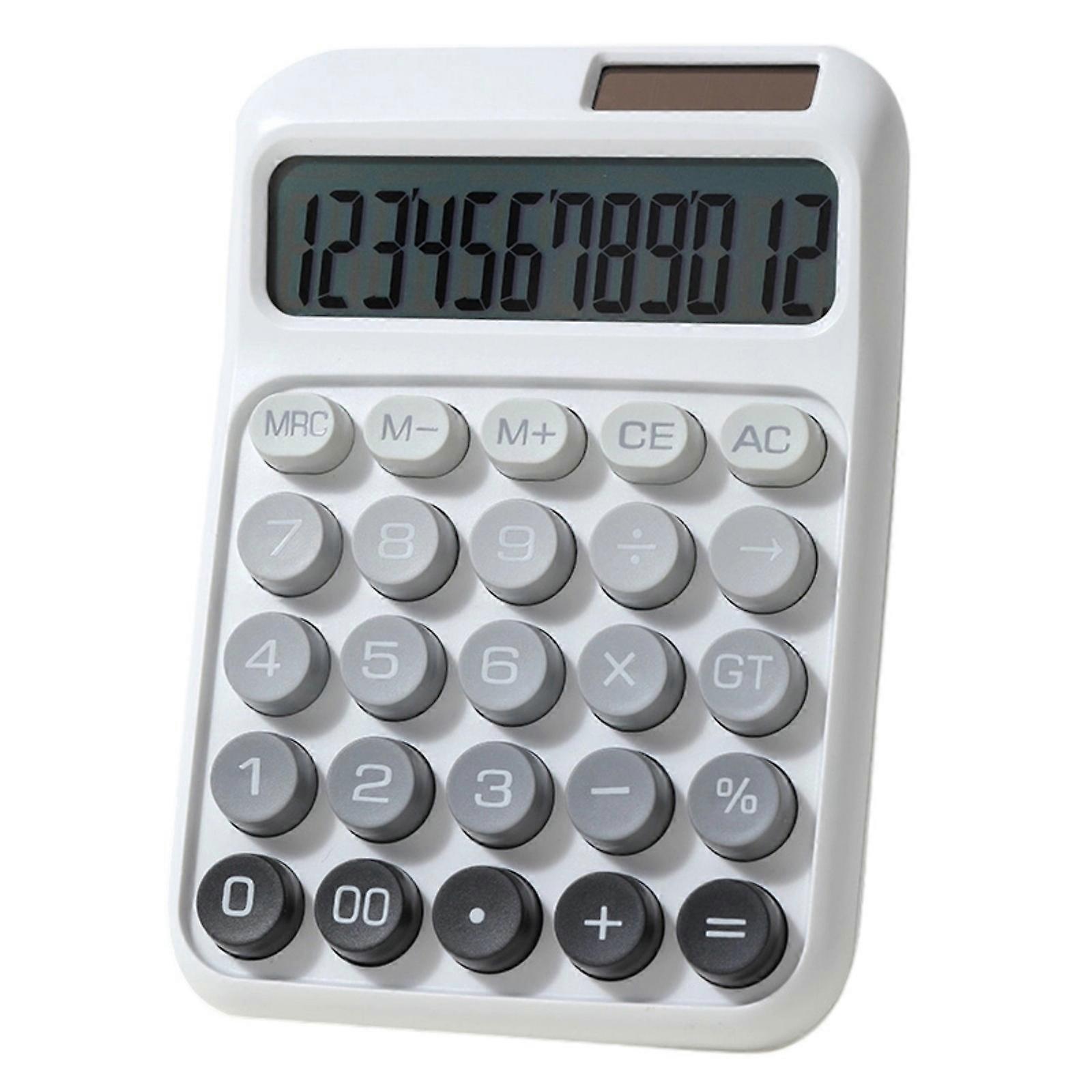 Solar Battery Powered 12Digit Portable Calculator Vibrantly Dopamine Design Responsive Button Compactly for School Work  White