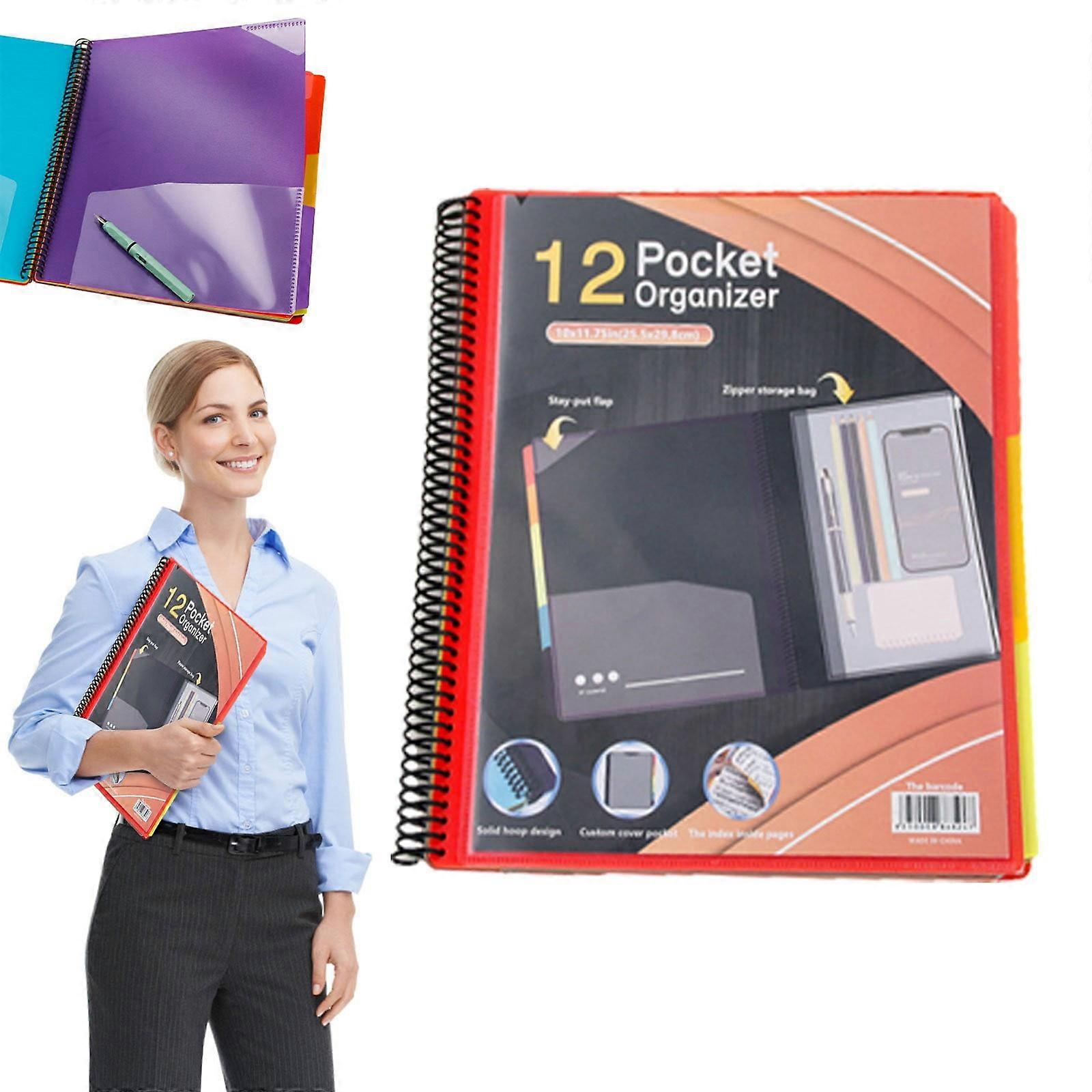 Growsl Spiral Notebook, 6/12 Pocket Poly Project Organizer, Round Tab, Multi-Pocket Folder, Letter Size, Back Cover Utility P, Clearance, Back to